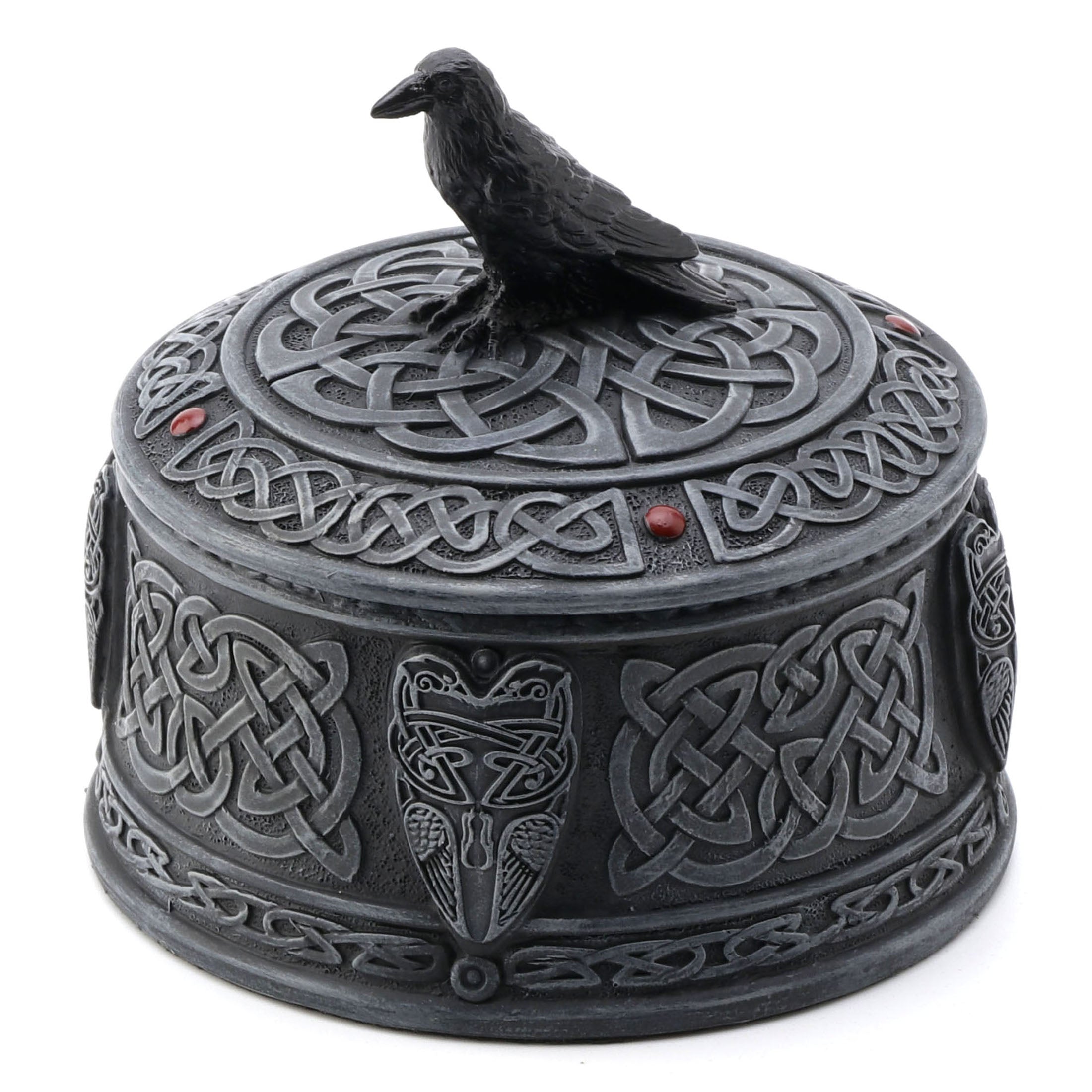 Celtic Pattern Round Trinket Box With Raven Lid