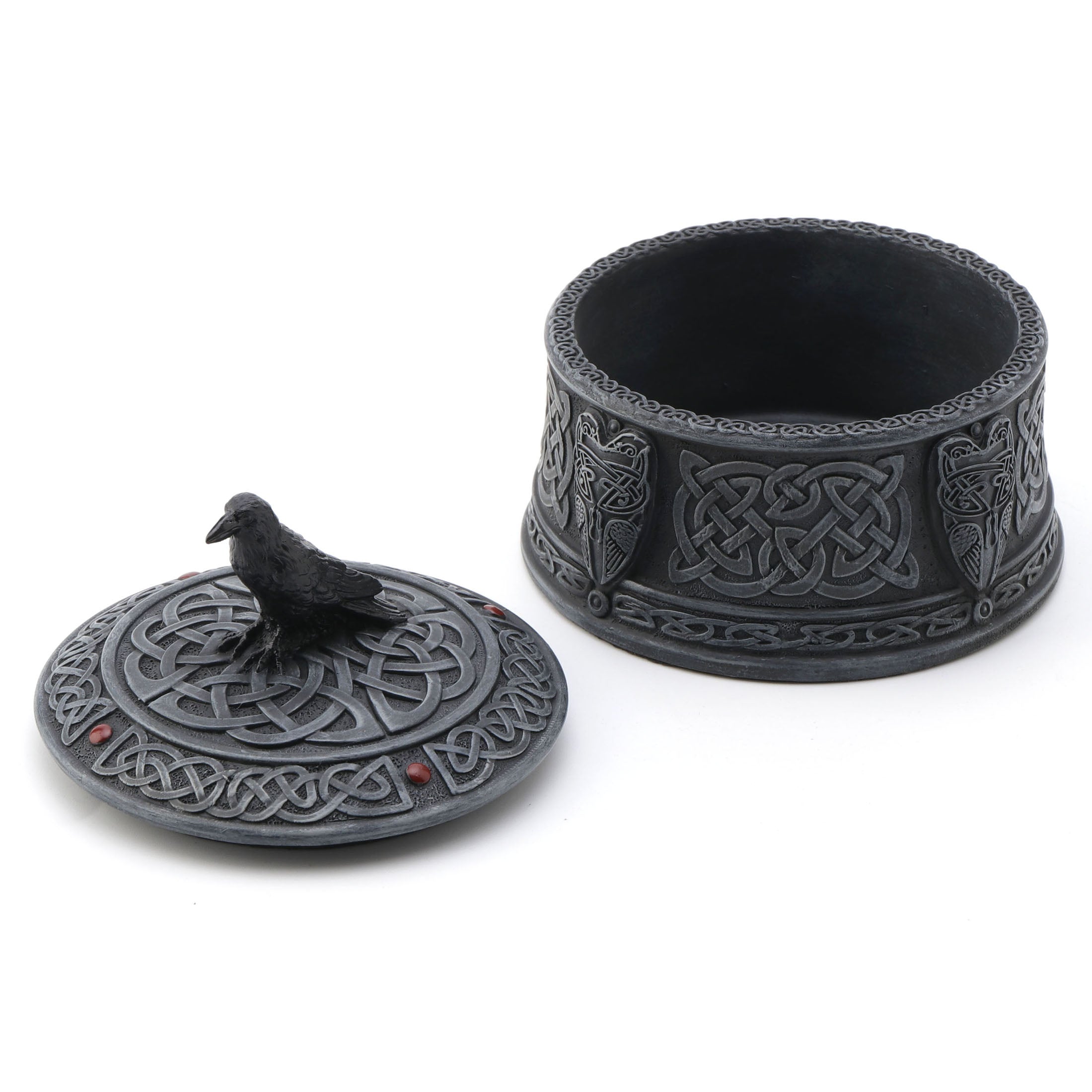 Celtic Pattern Round Trinket Box With Raven Lid
