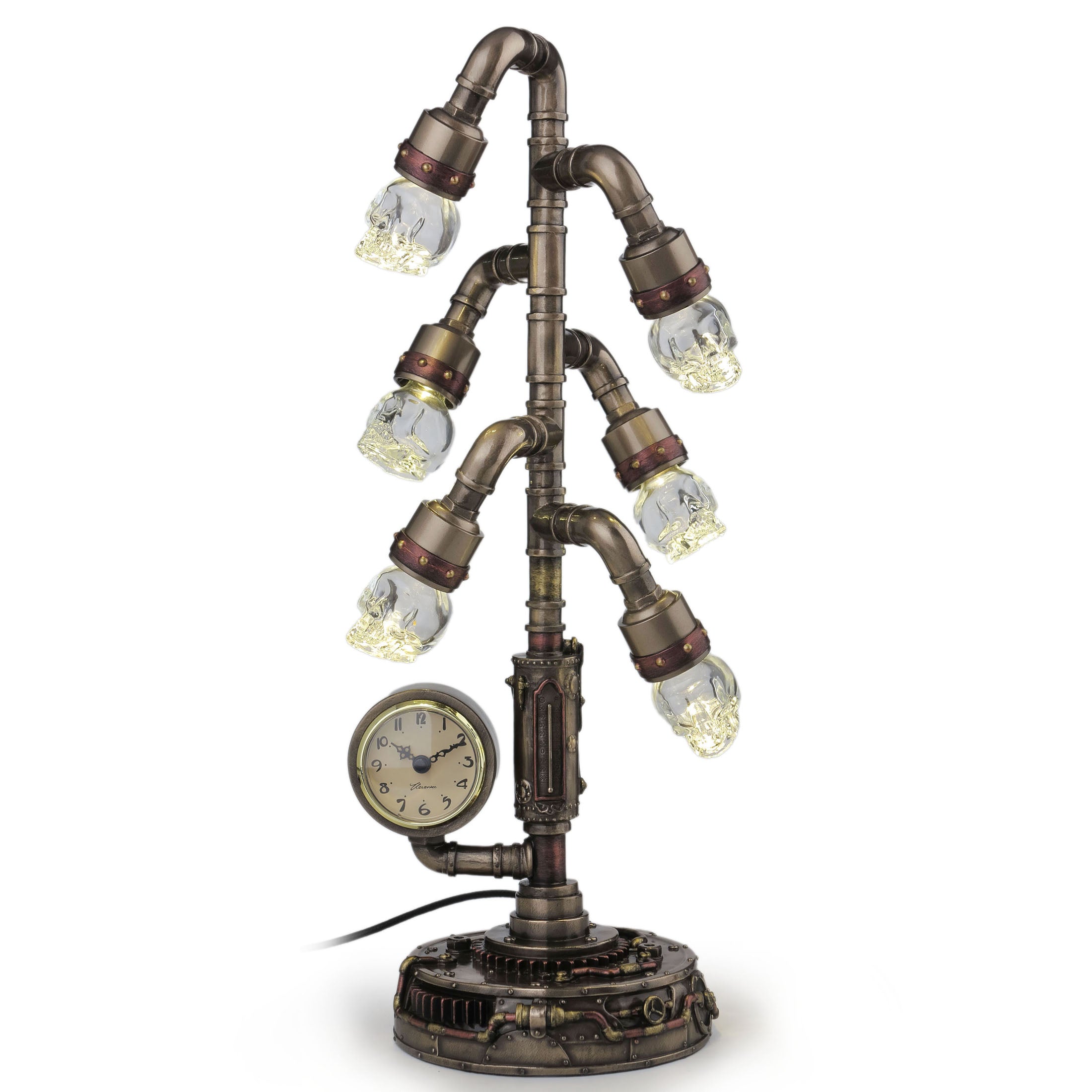 Steampunk Crystal Skull Six Branch Clock Stand (Led)