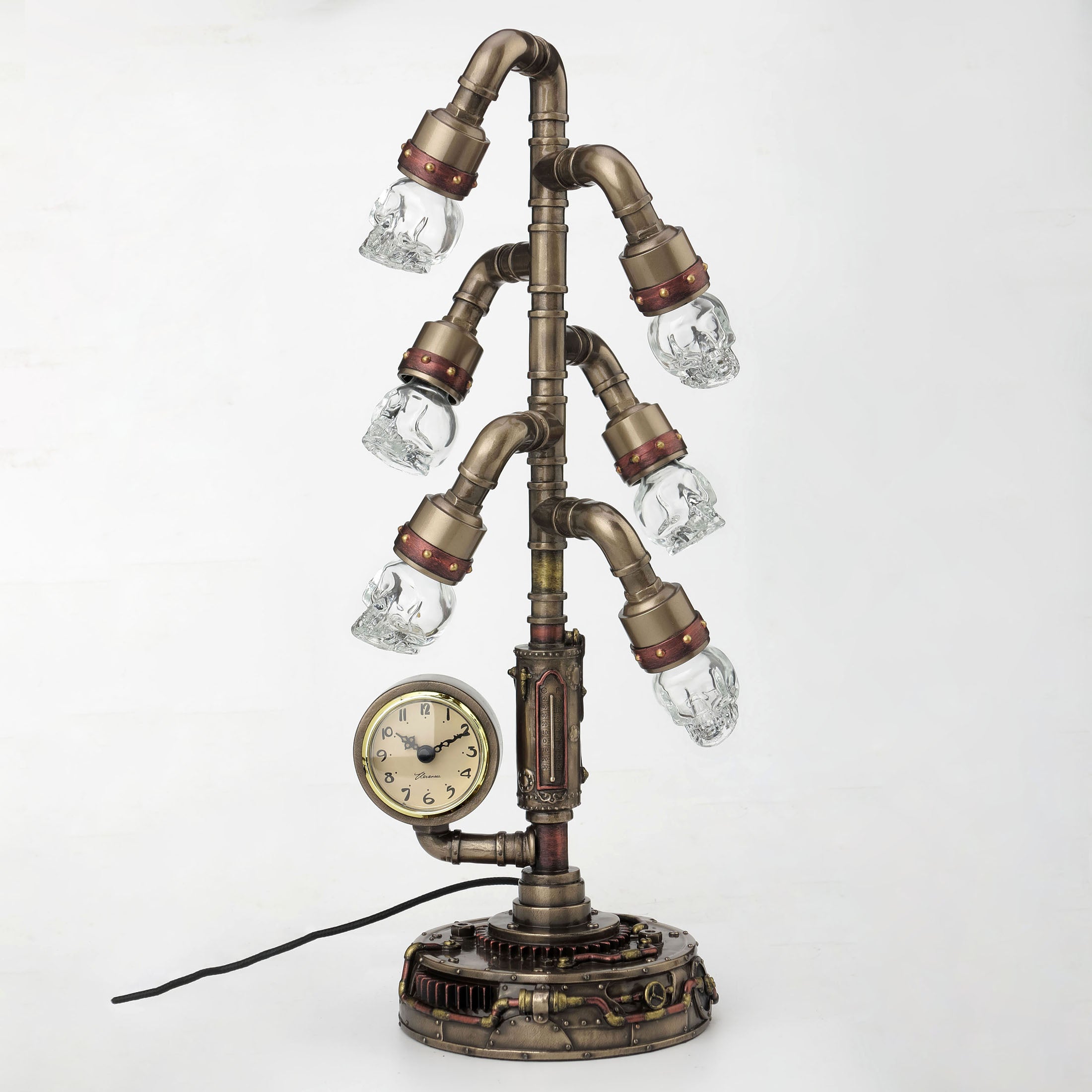 Steampunk Crystal Skull Six Branch Clock Stand (Led)