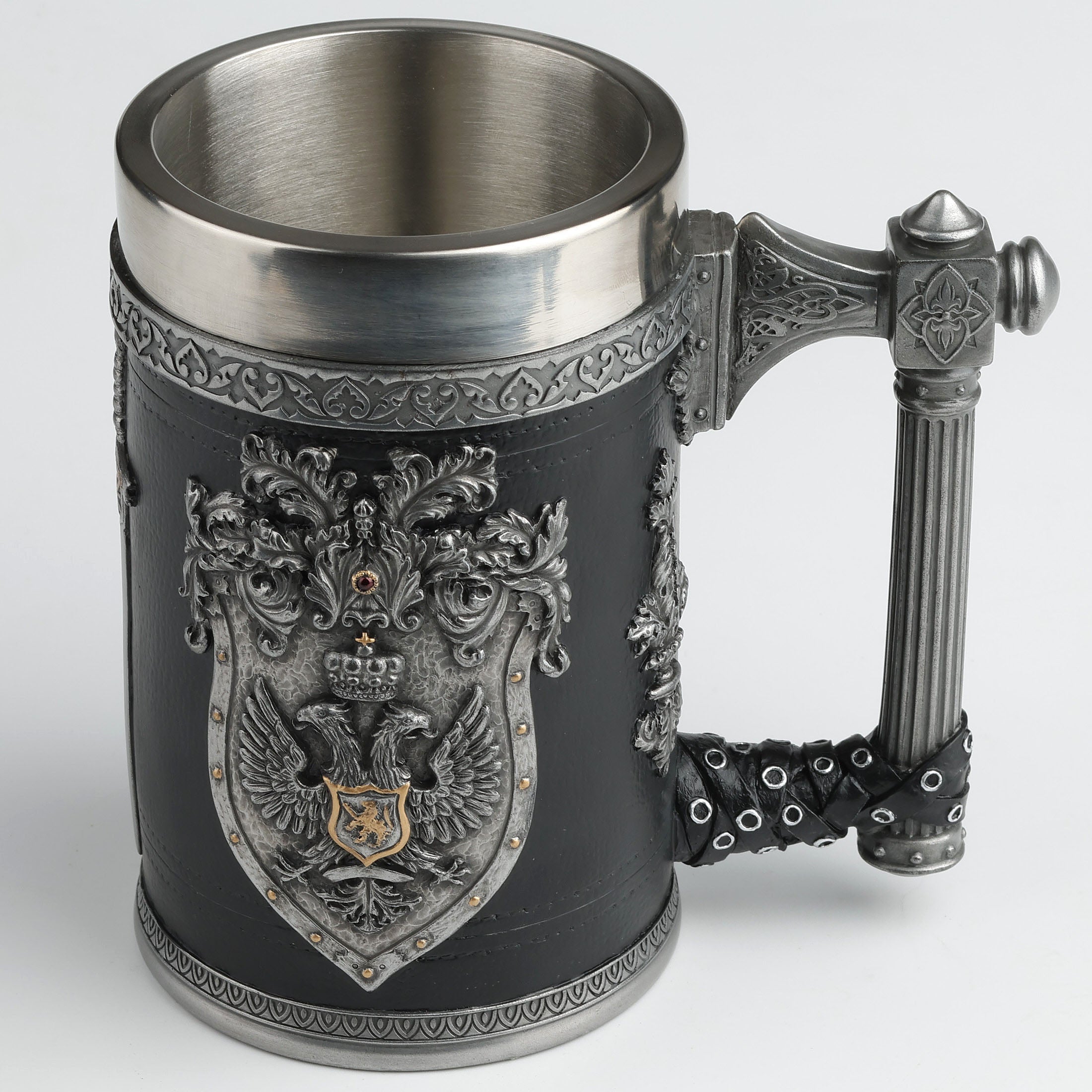 Double Headed Eagle Crest Axe Handle Beer Stein (Stainless Steel Tumbler)