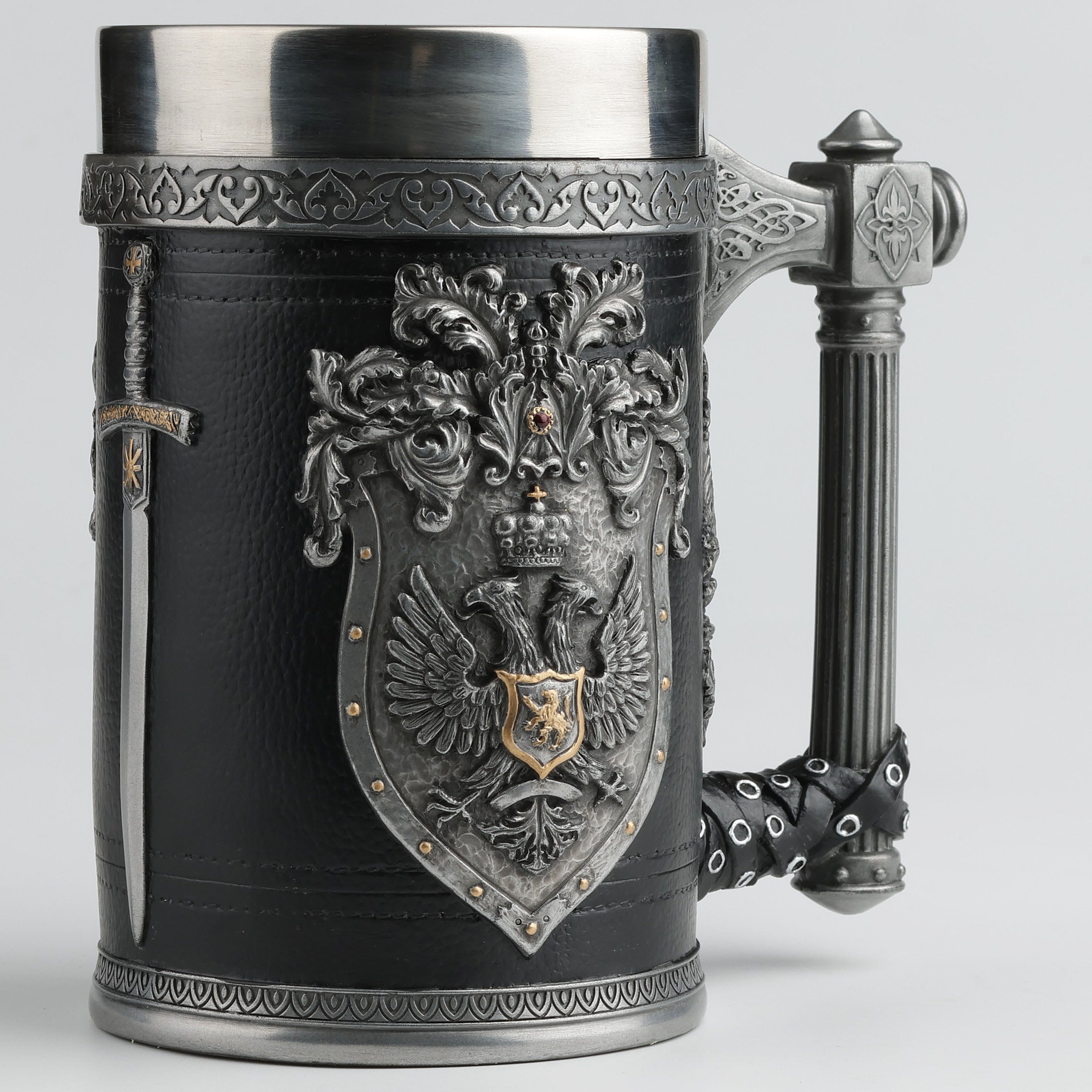 Double Headed Eagle Crest Axe Handle Beer Stein (Stainless Steel Tumbler)