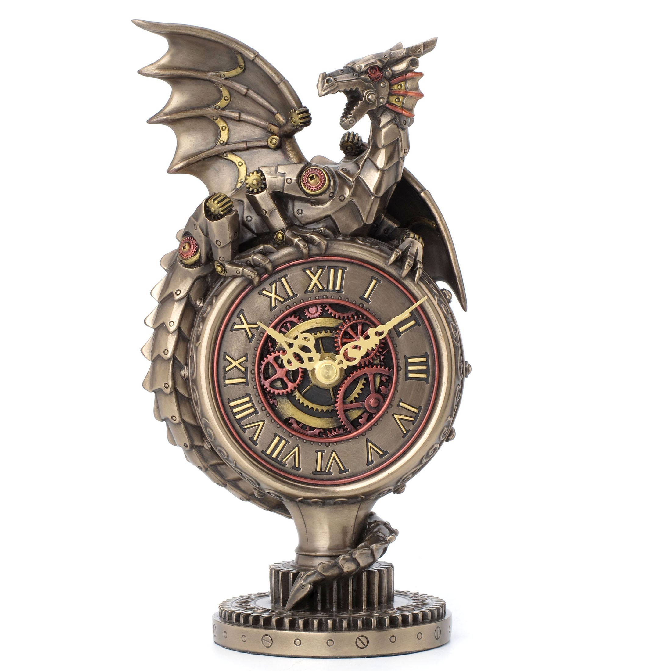 Steampunk Dragon Clock On Gear Stand