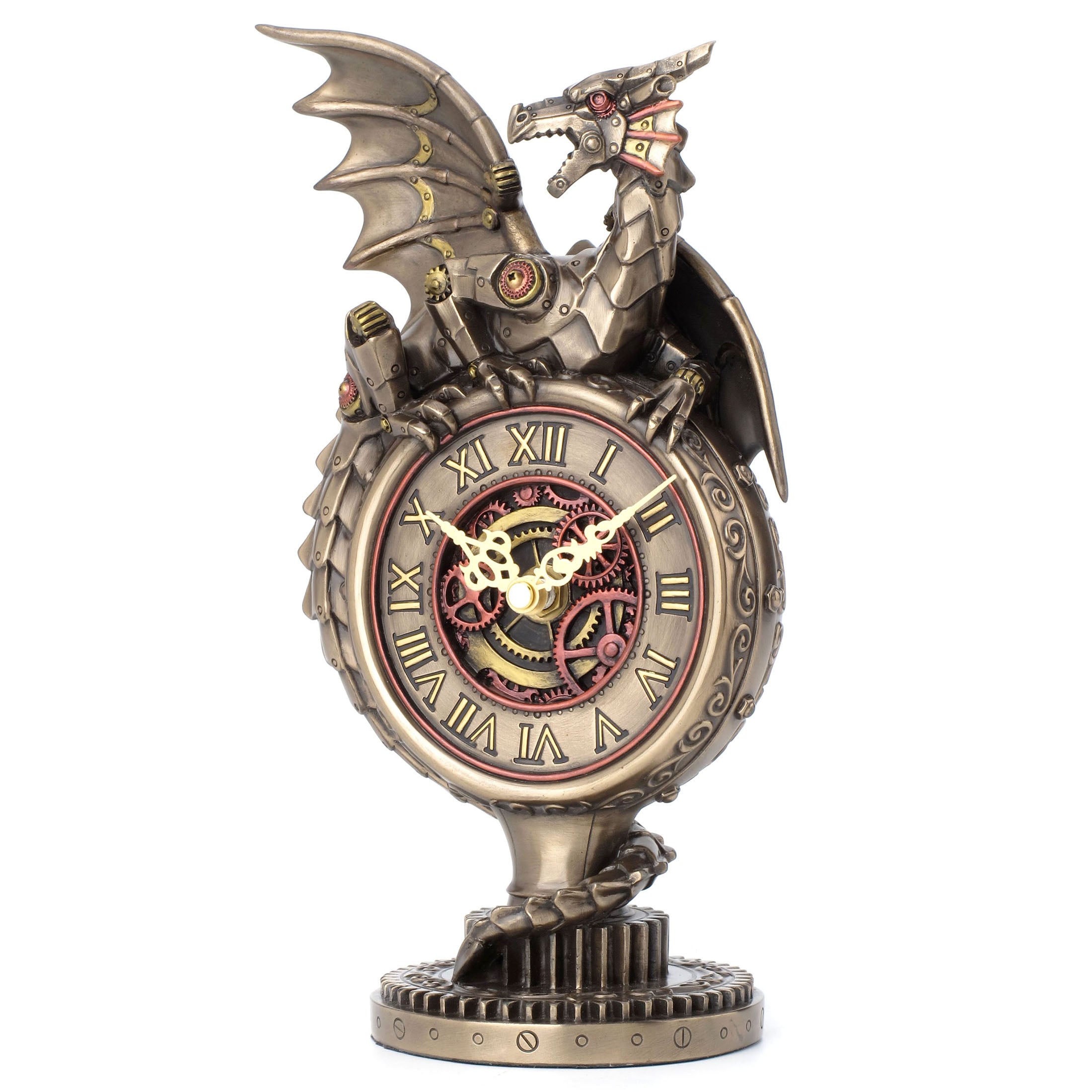 Steampunk Dragon Clock On Gear Stand