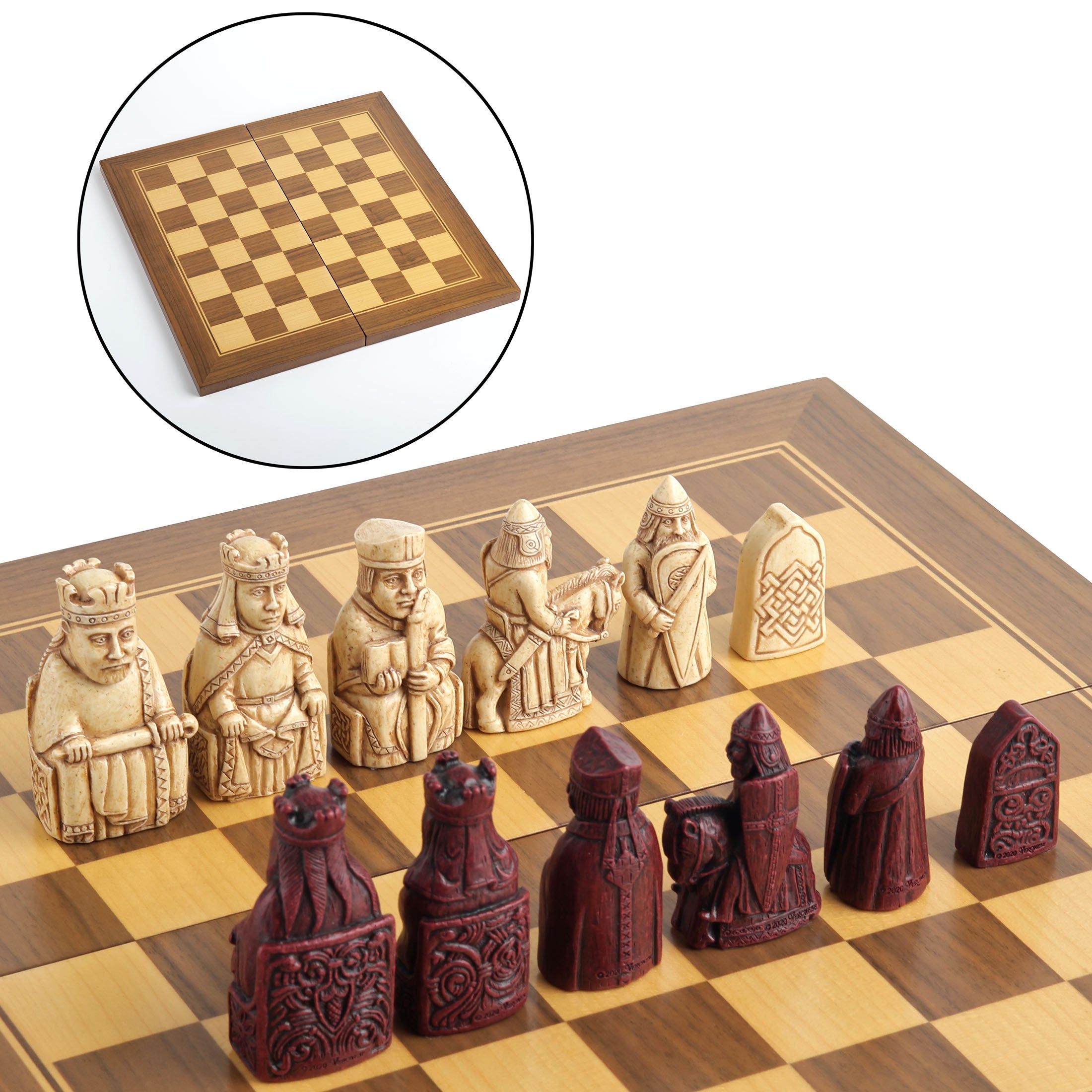 Isle Of Lewis Style Chessmen (32 pcs per set, 12" Folding Board)