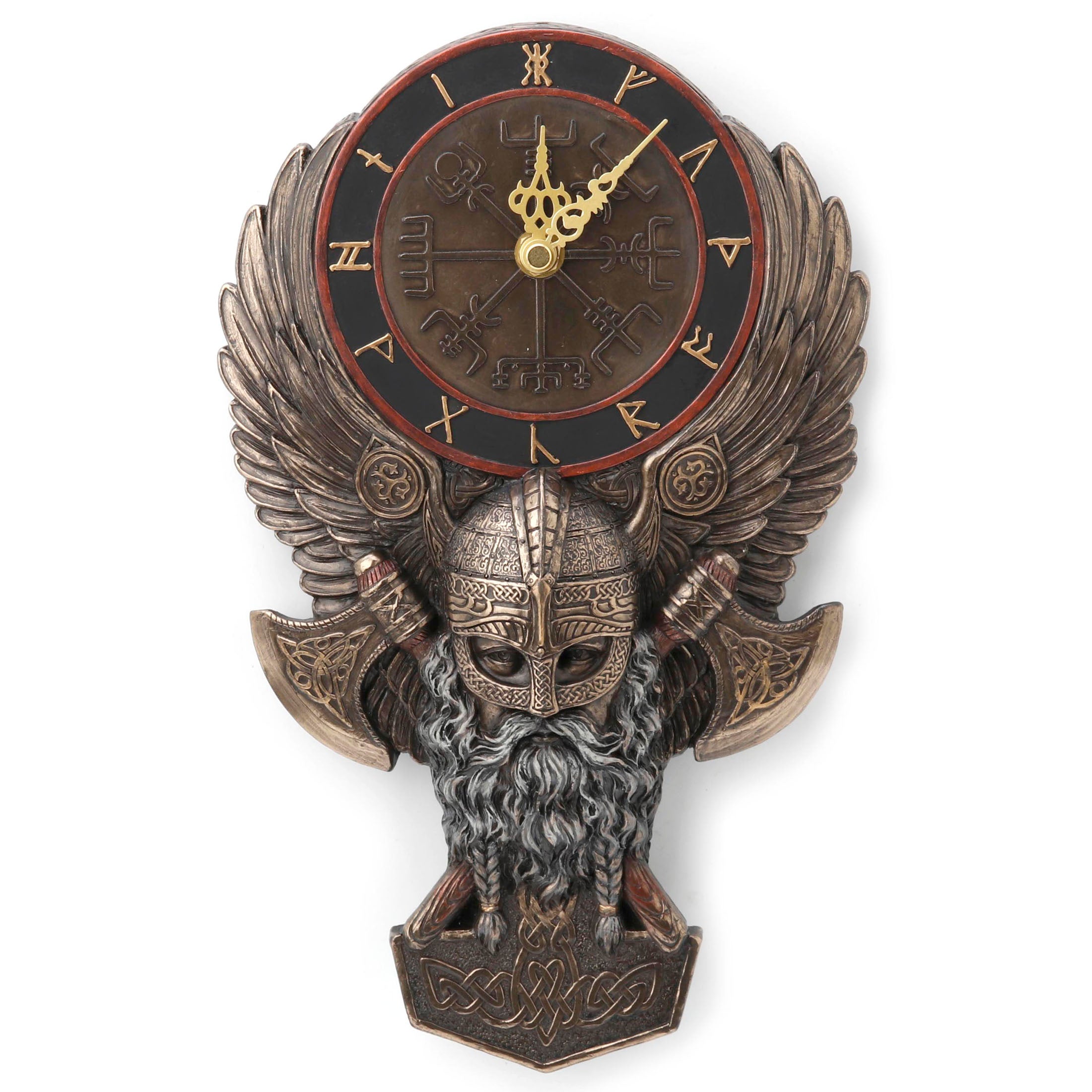 Vegvisir Winged Viking Twin Rune Axes Wall Clock