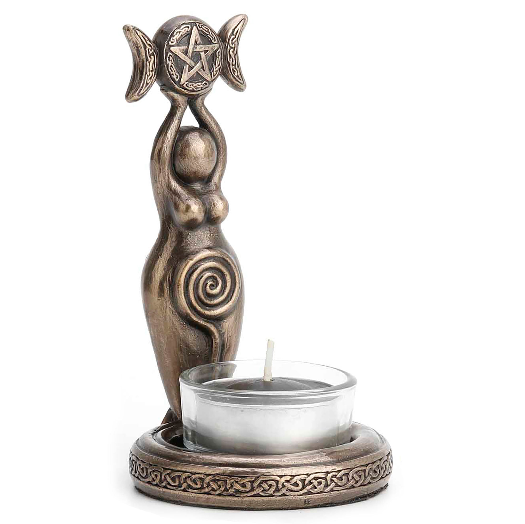Spiral Goddess Triple Moon Tealight Candle Holder