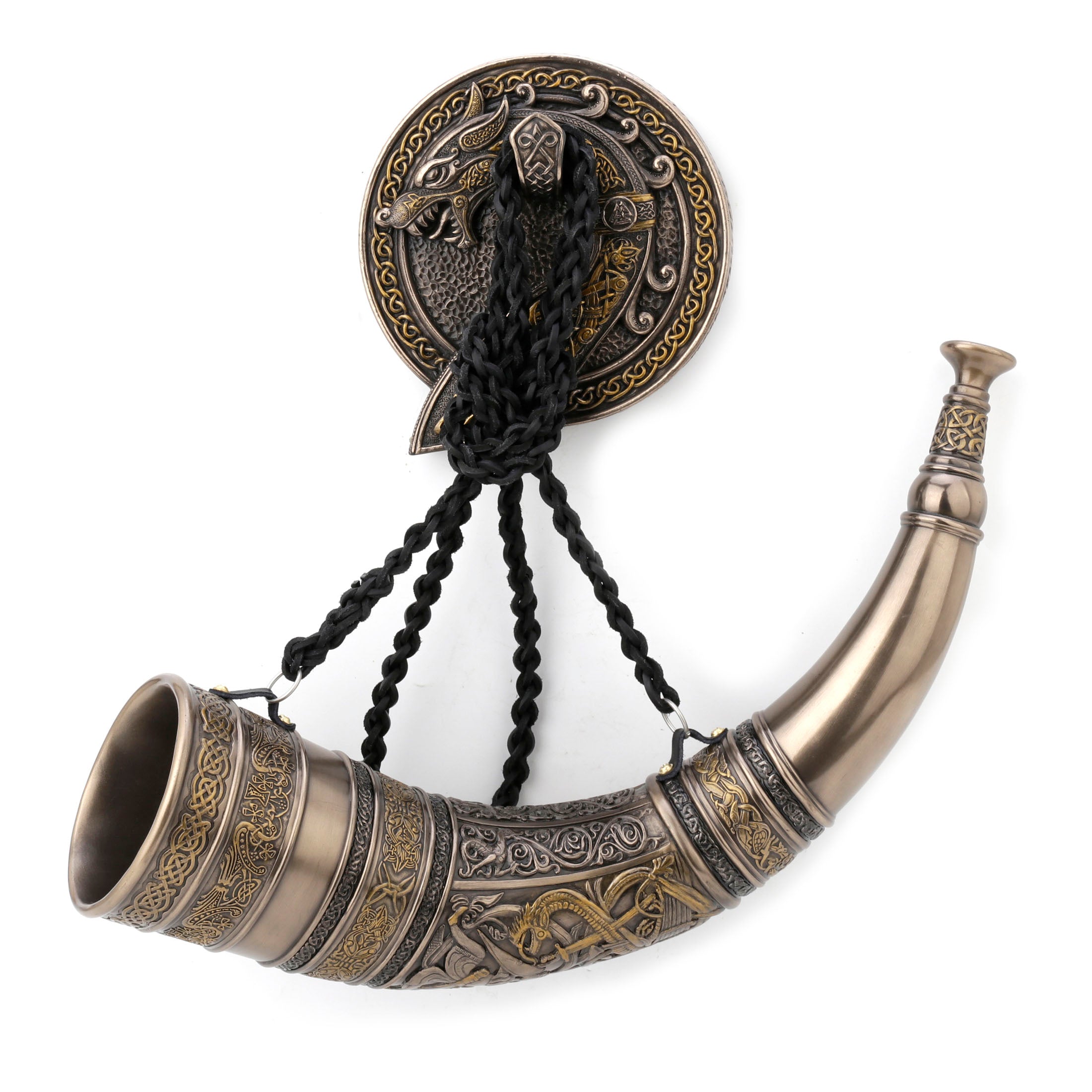 Sigur Slaying Fafnir Viking Blowing Horn With Dragon Wall Mount
