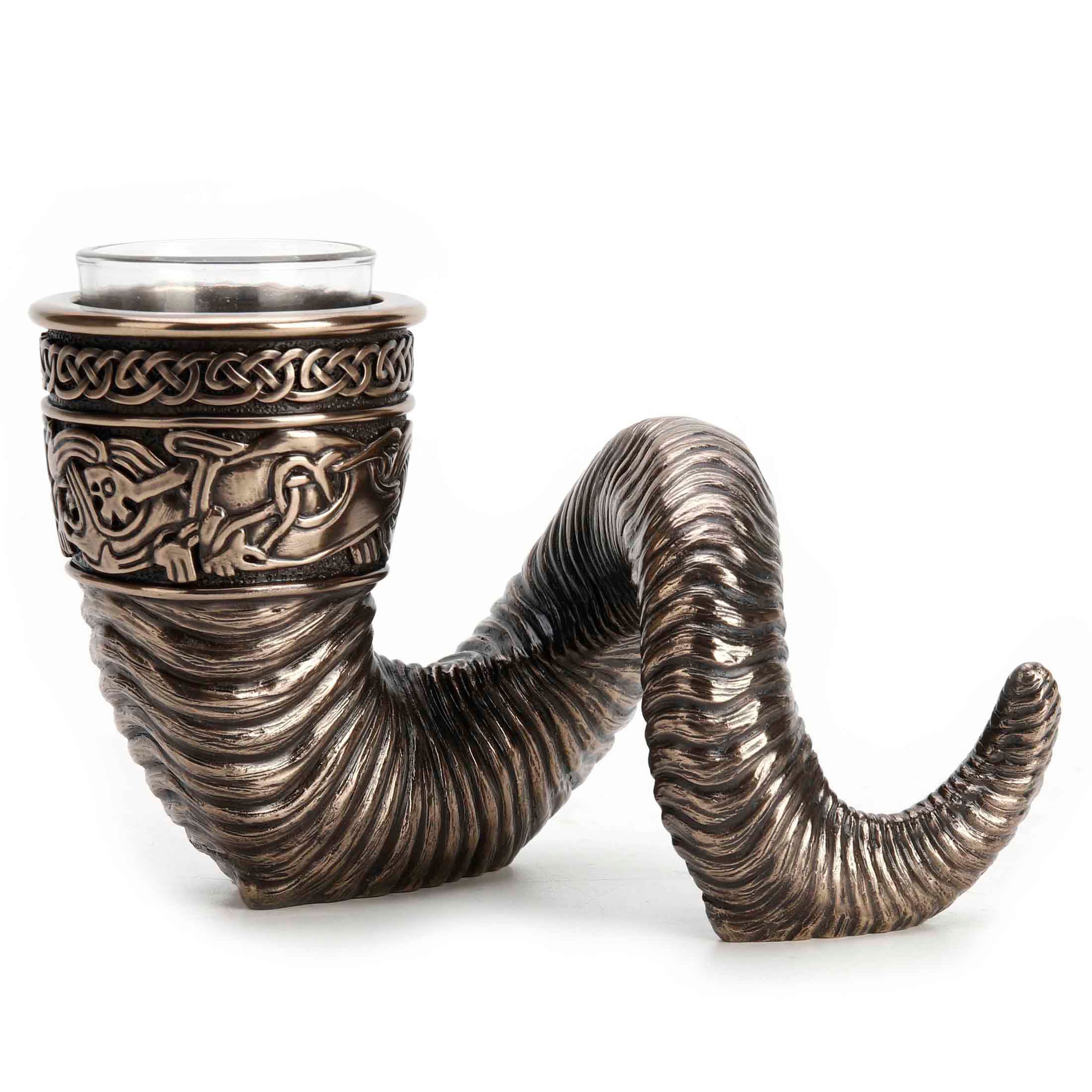 Nordic Viking Ram Horn Tealight Candle Holder