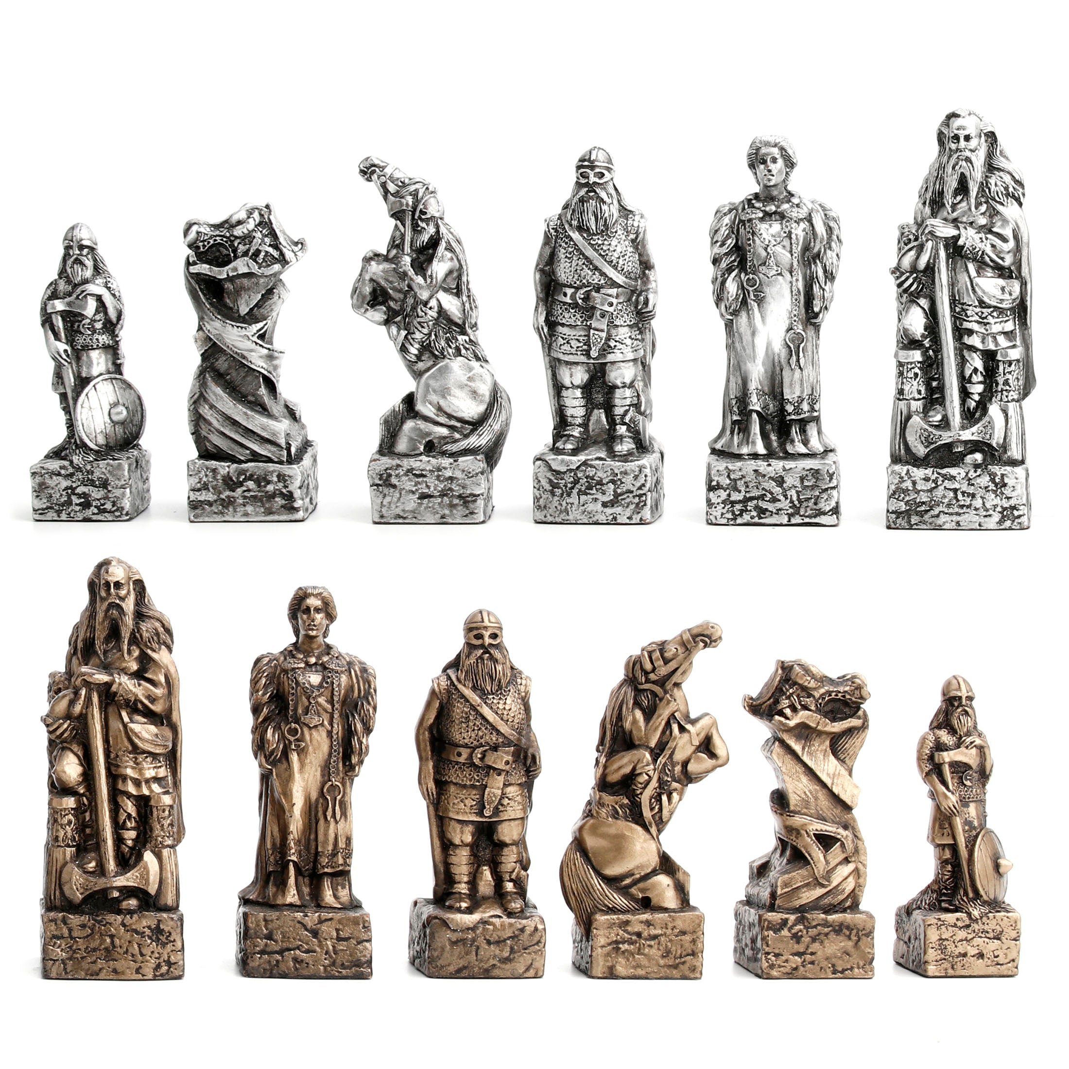 4 Inch Nordic Viking Chessmen Set (32 pcs per set) (19 Inch Wooden Board)