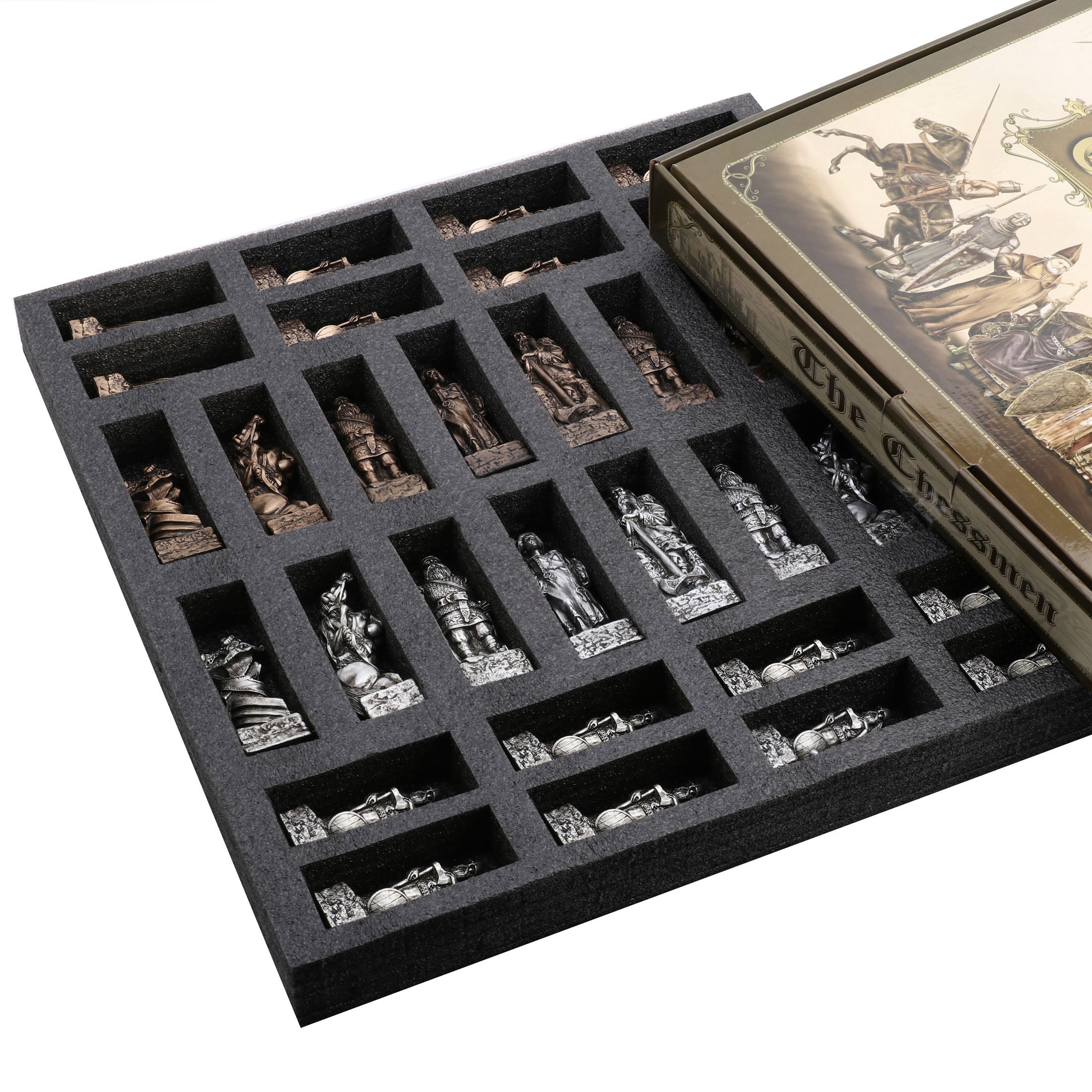 4 Inch Nordic Viking Chessmen Set (32 pcs per set) (19 Inch Wooden Board)