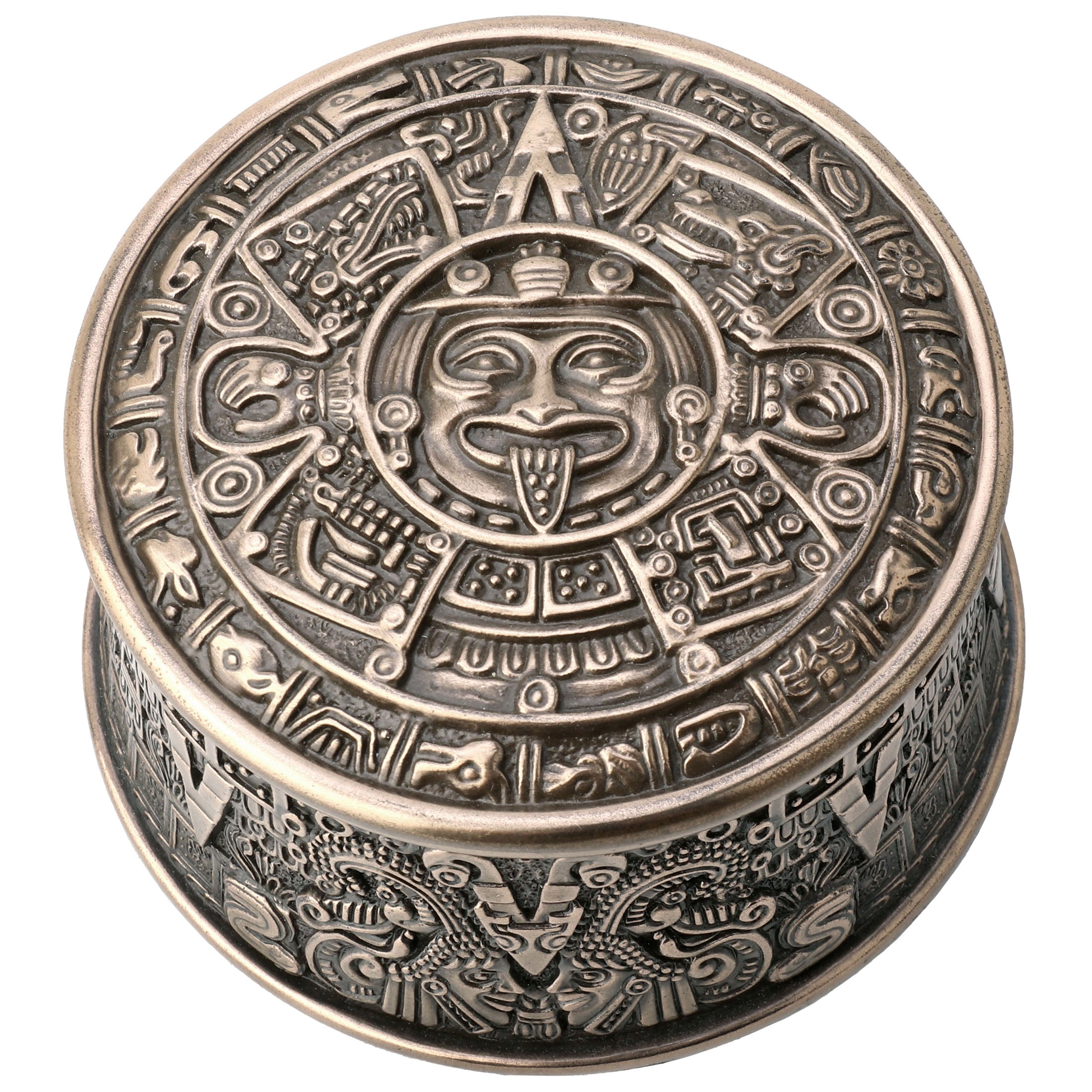 Aztec Sun Stone Round Trinket Box