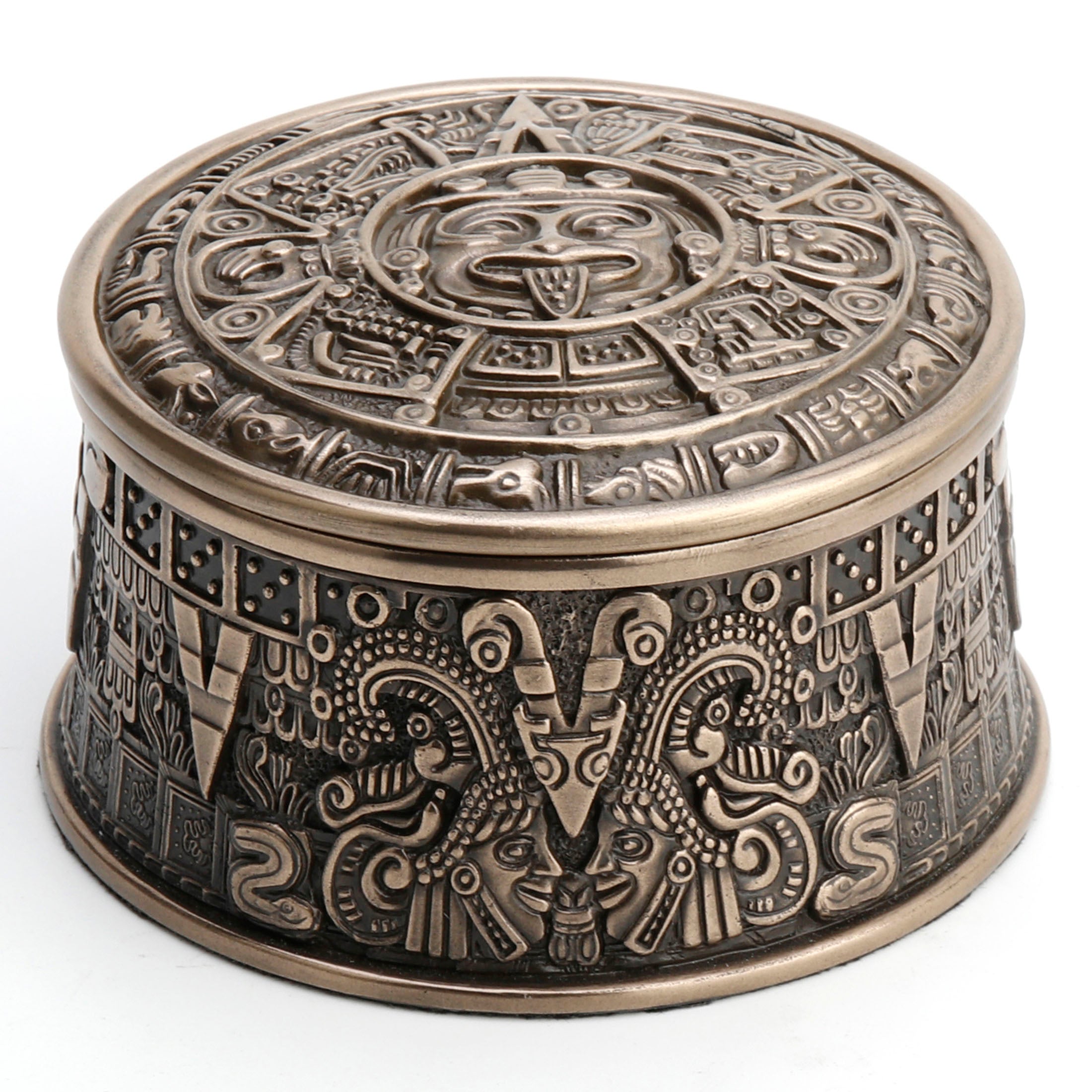 Aztec Sun Stone Round Trinket Box