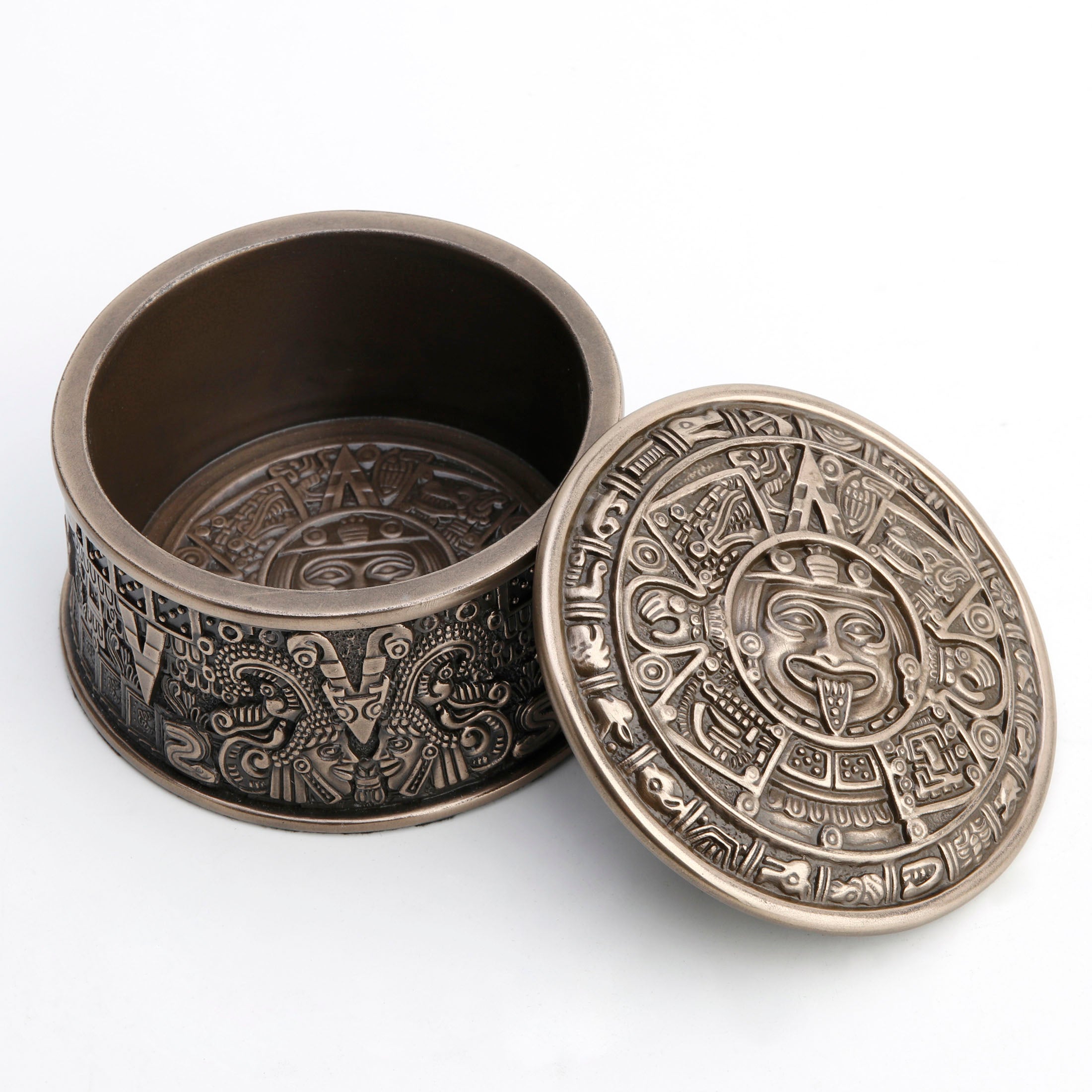 Aztec Sun Stone Round Trinket Box
