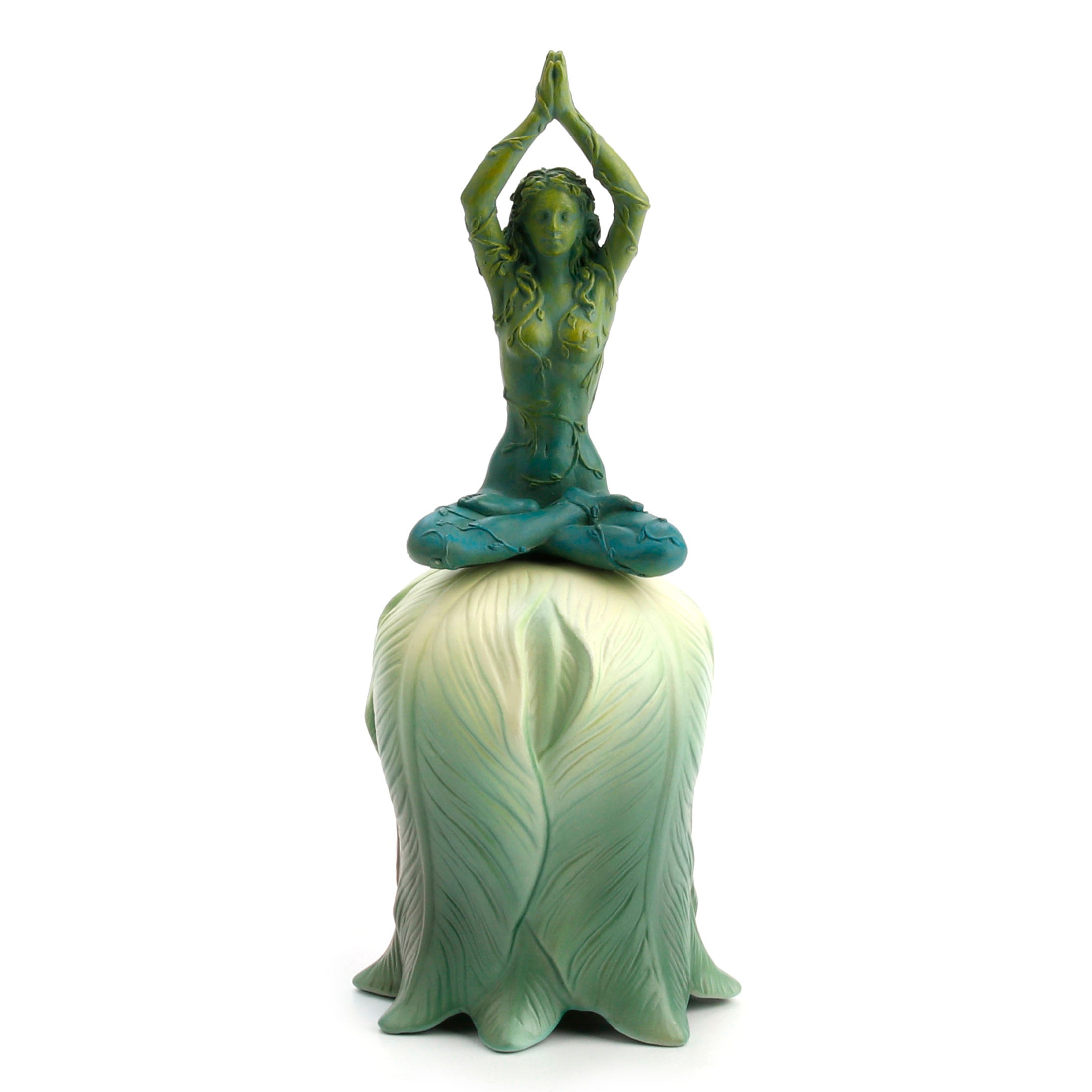 Mother Earth Goddess Gaia Raised Arms Half Lotus Position on Flower Bell