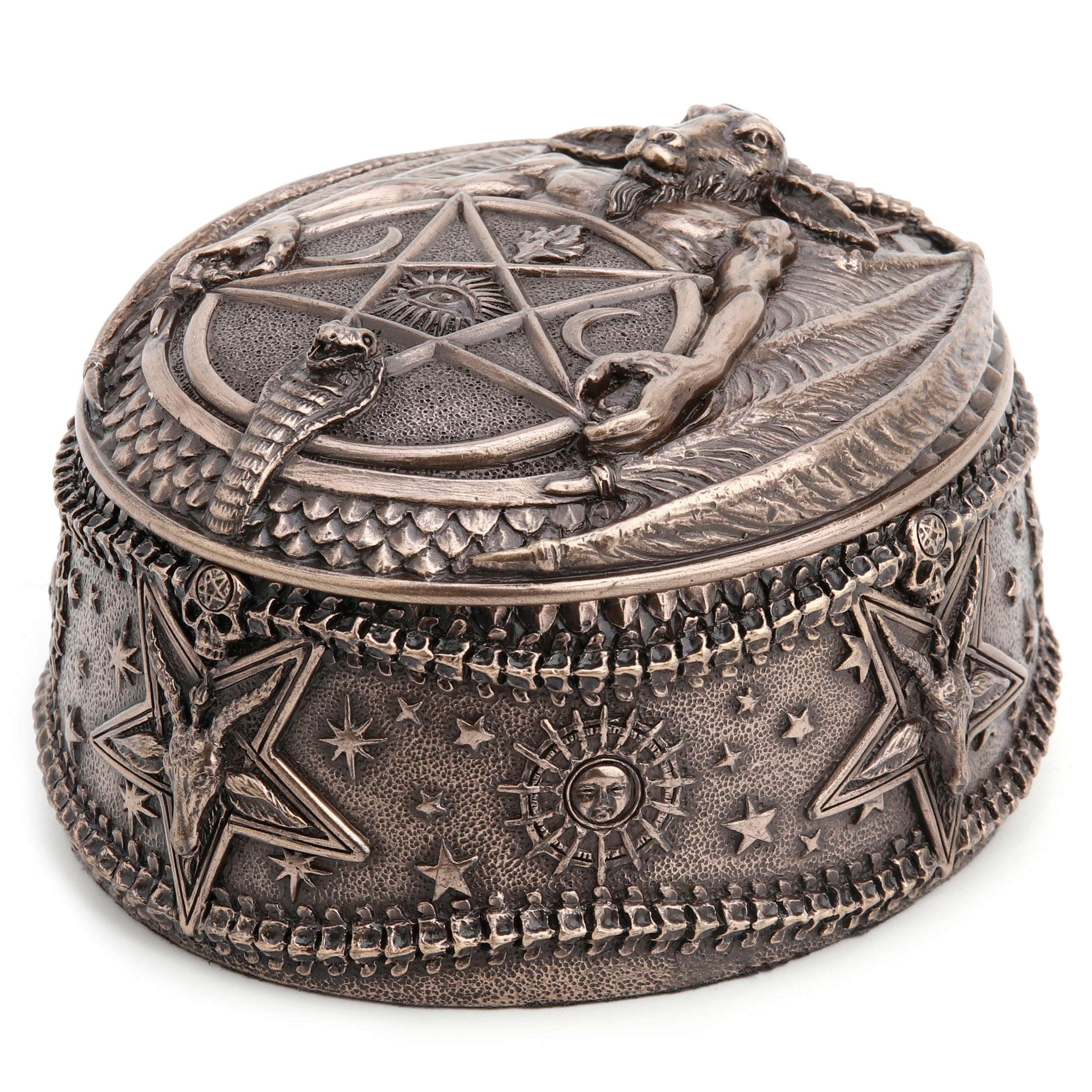 Wiccan Pentagram Baphomet Oval Shaped Trinket Box