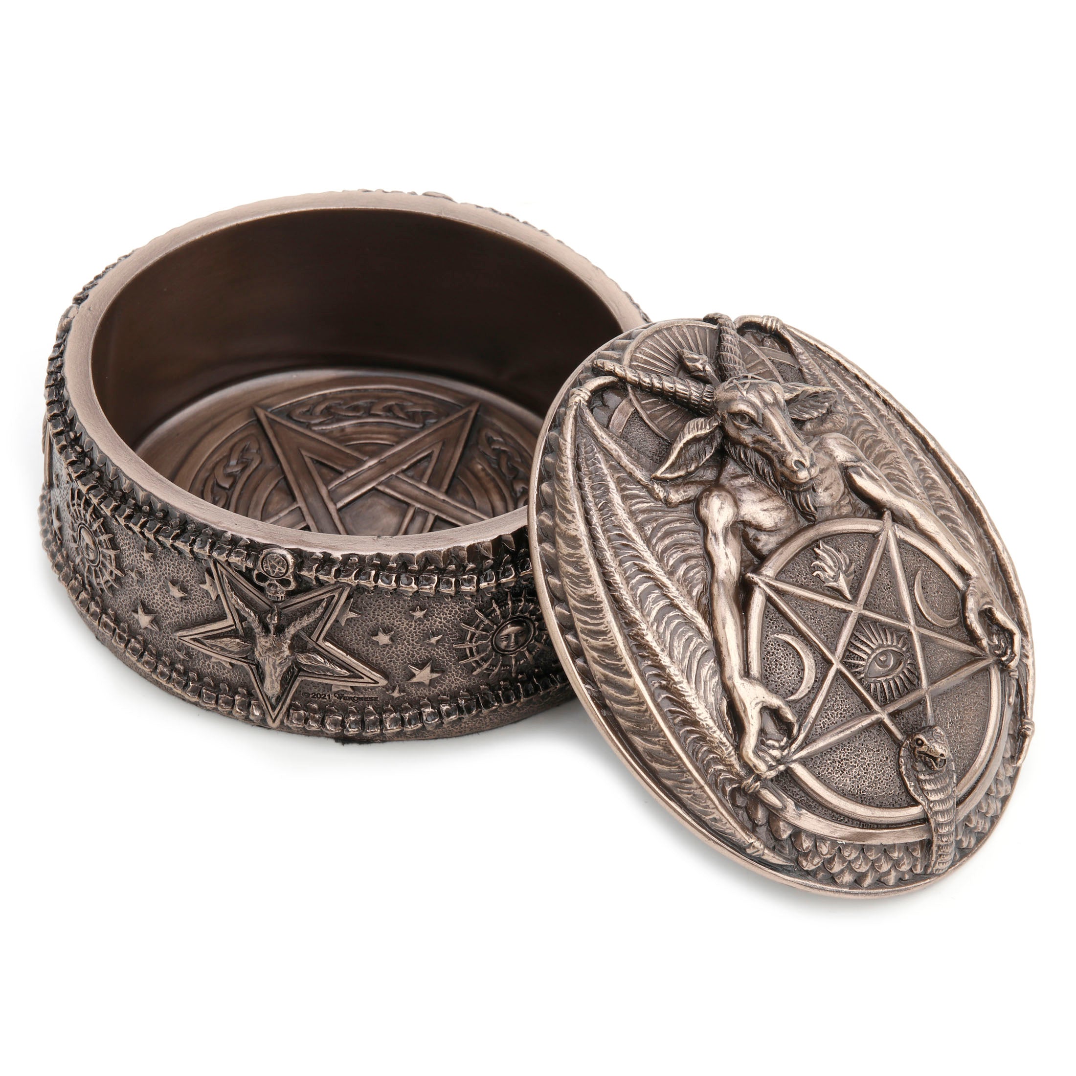 Wiccan Pentagram Baphomet Oval Shaped Trinket Box