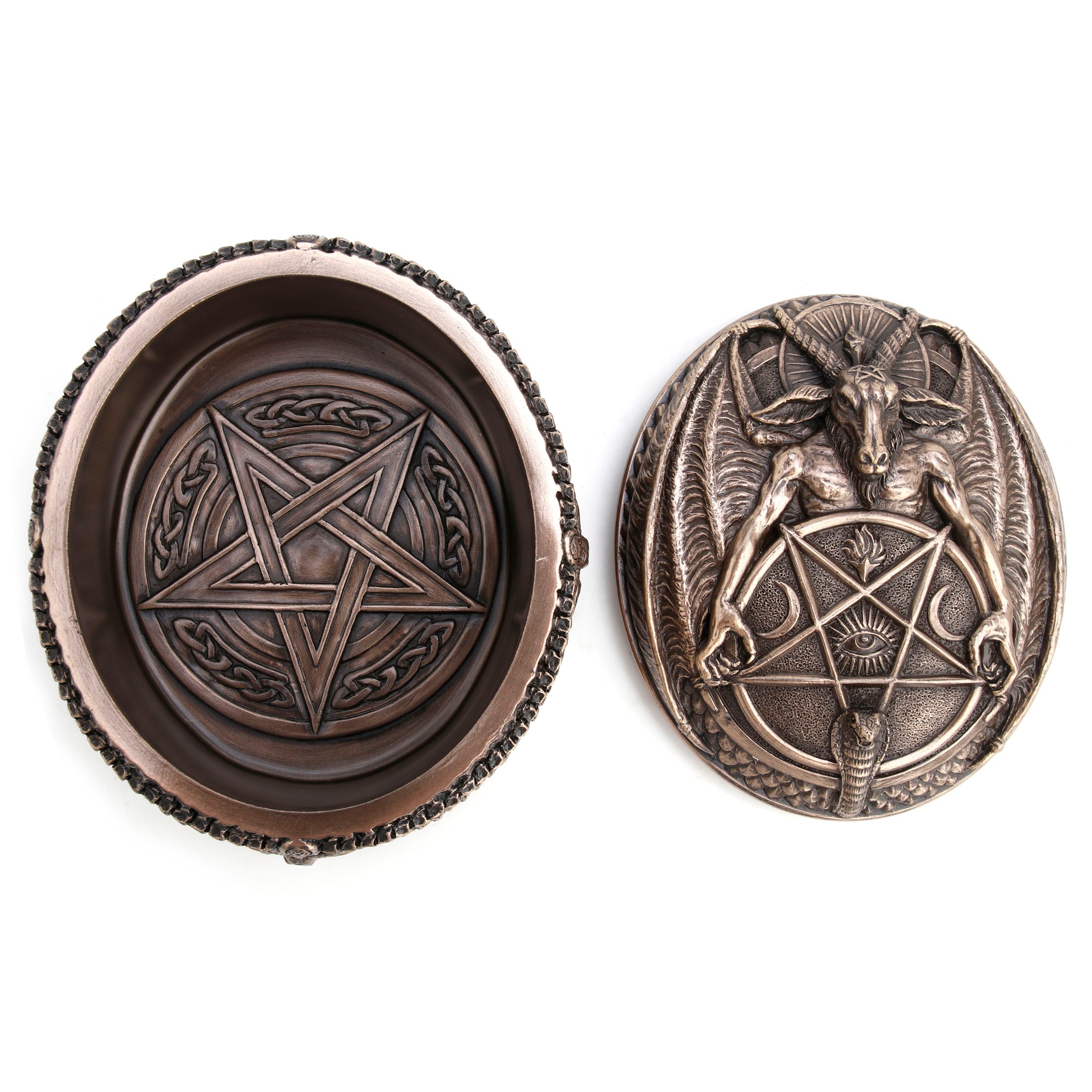 Wiccan Pentagram Baphomet Oval Shaped Trinket Box