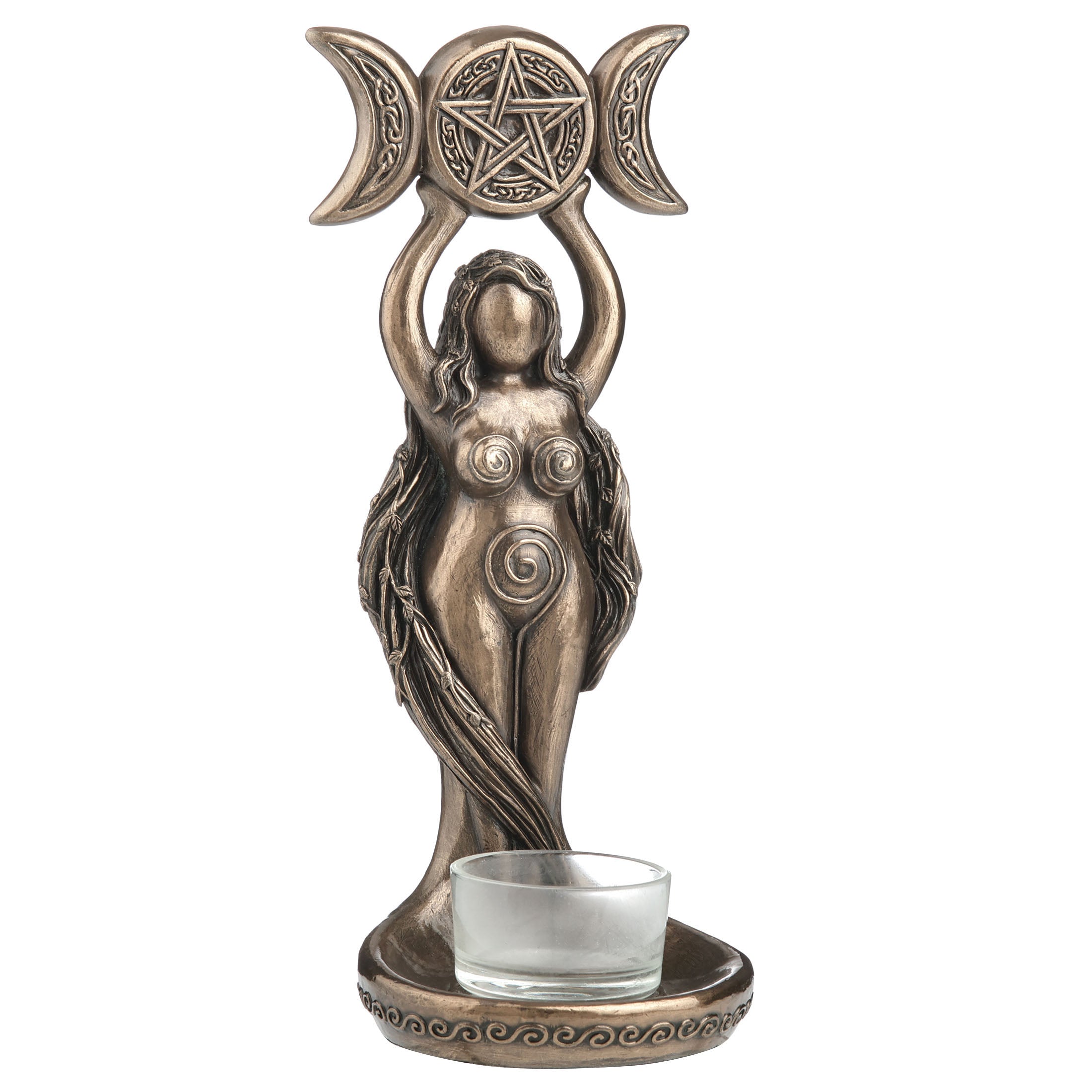 Triple Moon Hecate Spiral Goddess Wiccan Candle Holder Stand