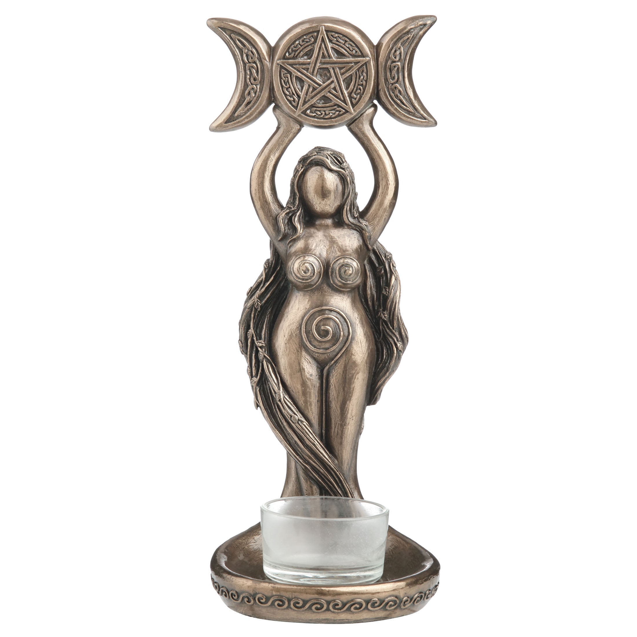 Triple Moon Hecate Spiral Goddess Wiccan Candle Holder Stand