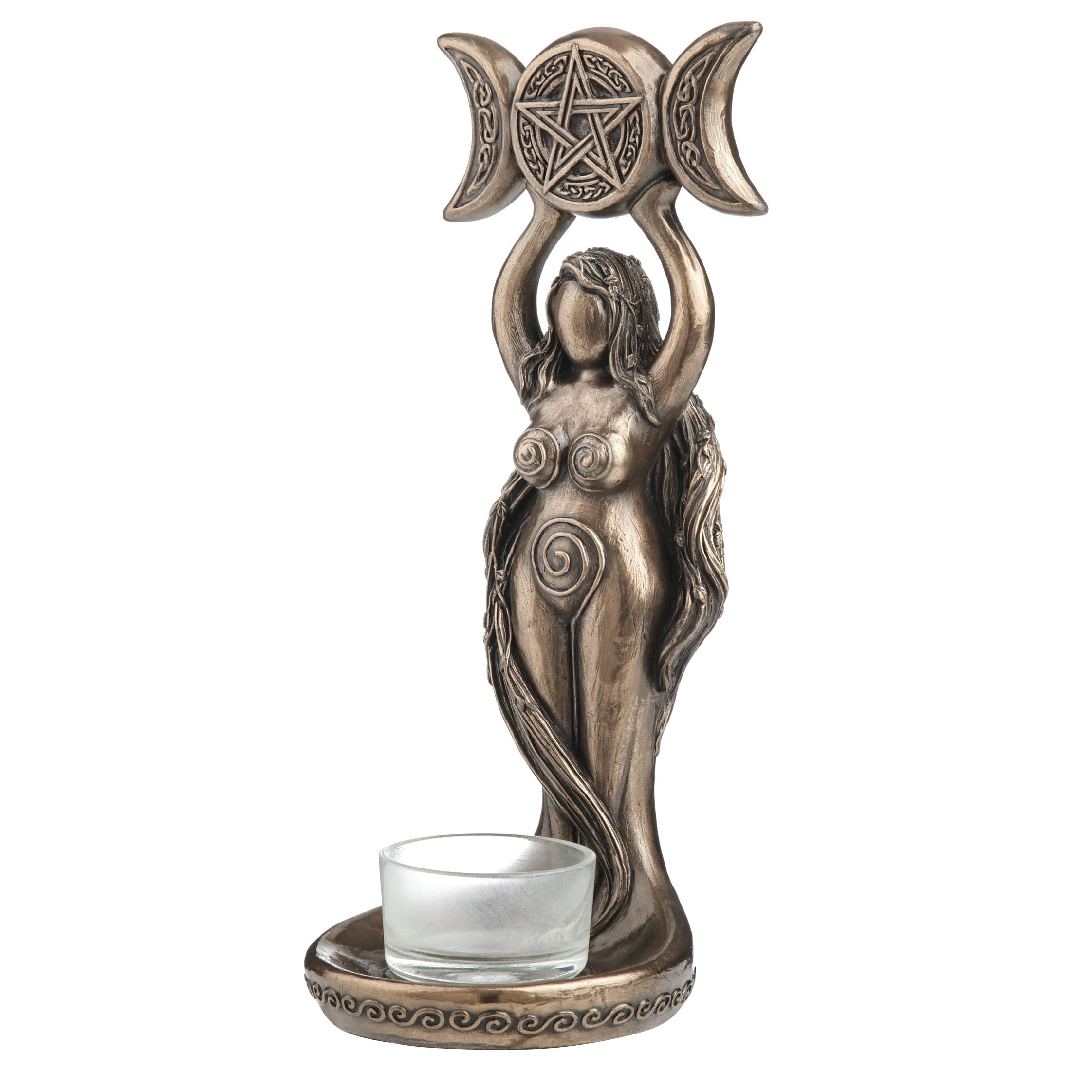 Triple Moon Hecate Spiral Goddess Wiccan Candle Holder Stand