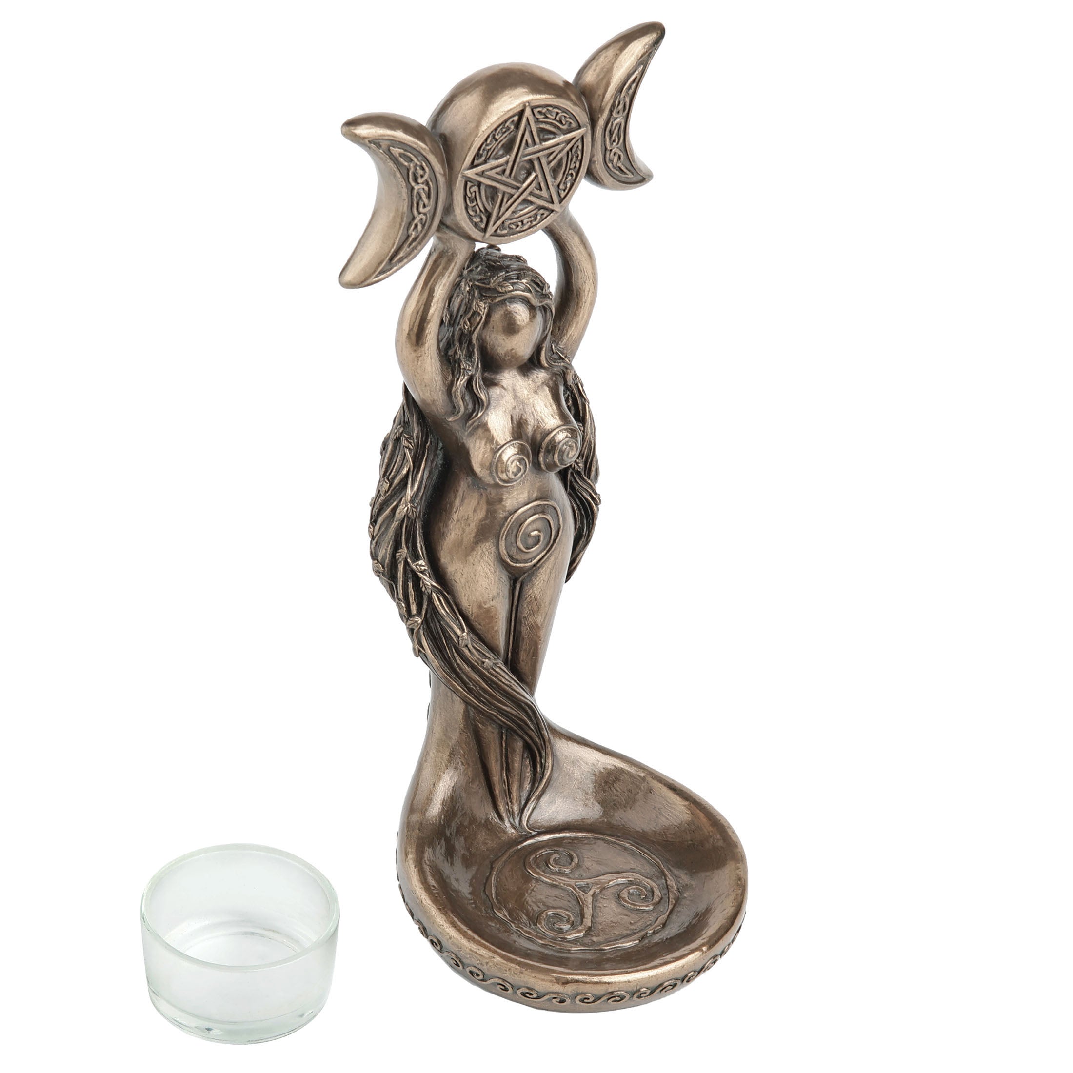 Triple Moon Hecate Spiral Goddess Wiccan Candle Holder Stand