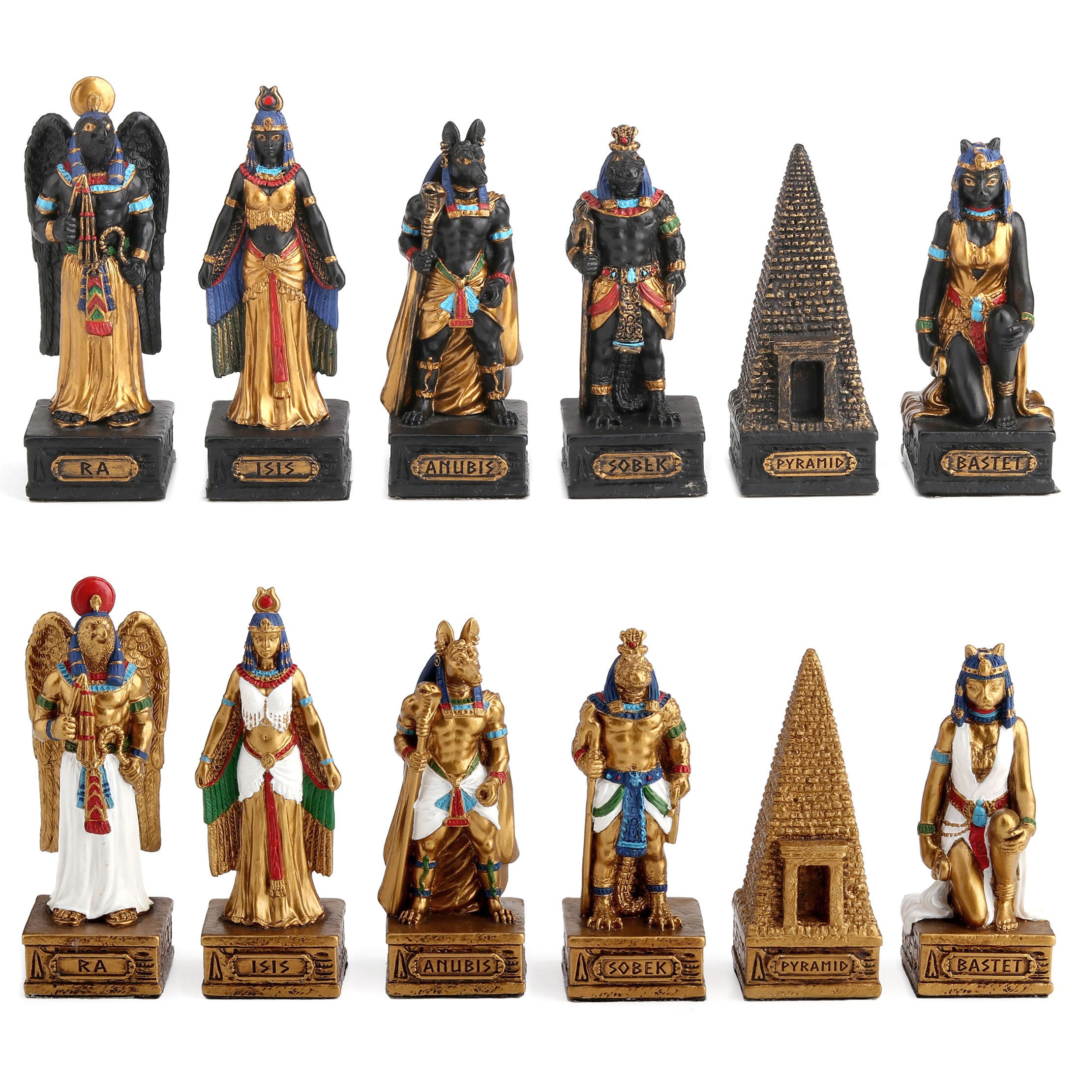 Egyptian Gods Chess Piece Set With Ankh Temple Box Board (32 pcs per set with storage and board)