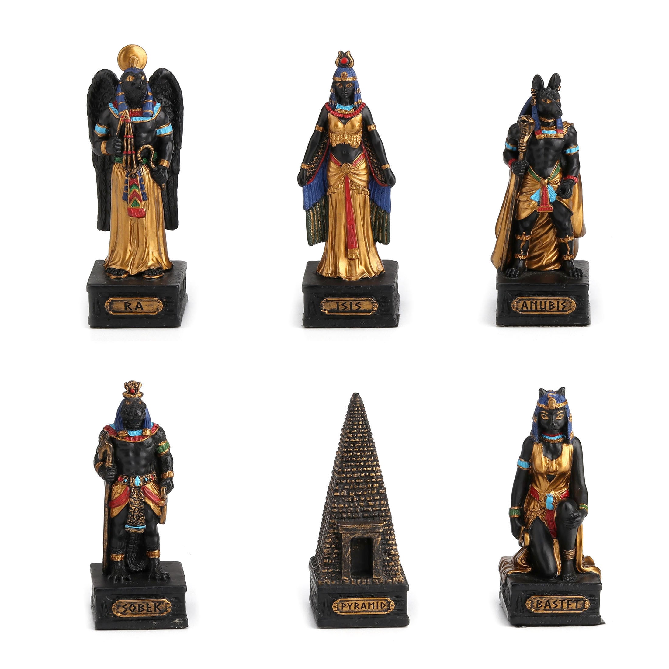 Egyptian Gods Chess Piece Set With Ankh Temple Box Board (32 pcs per set with storage and board)