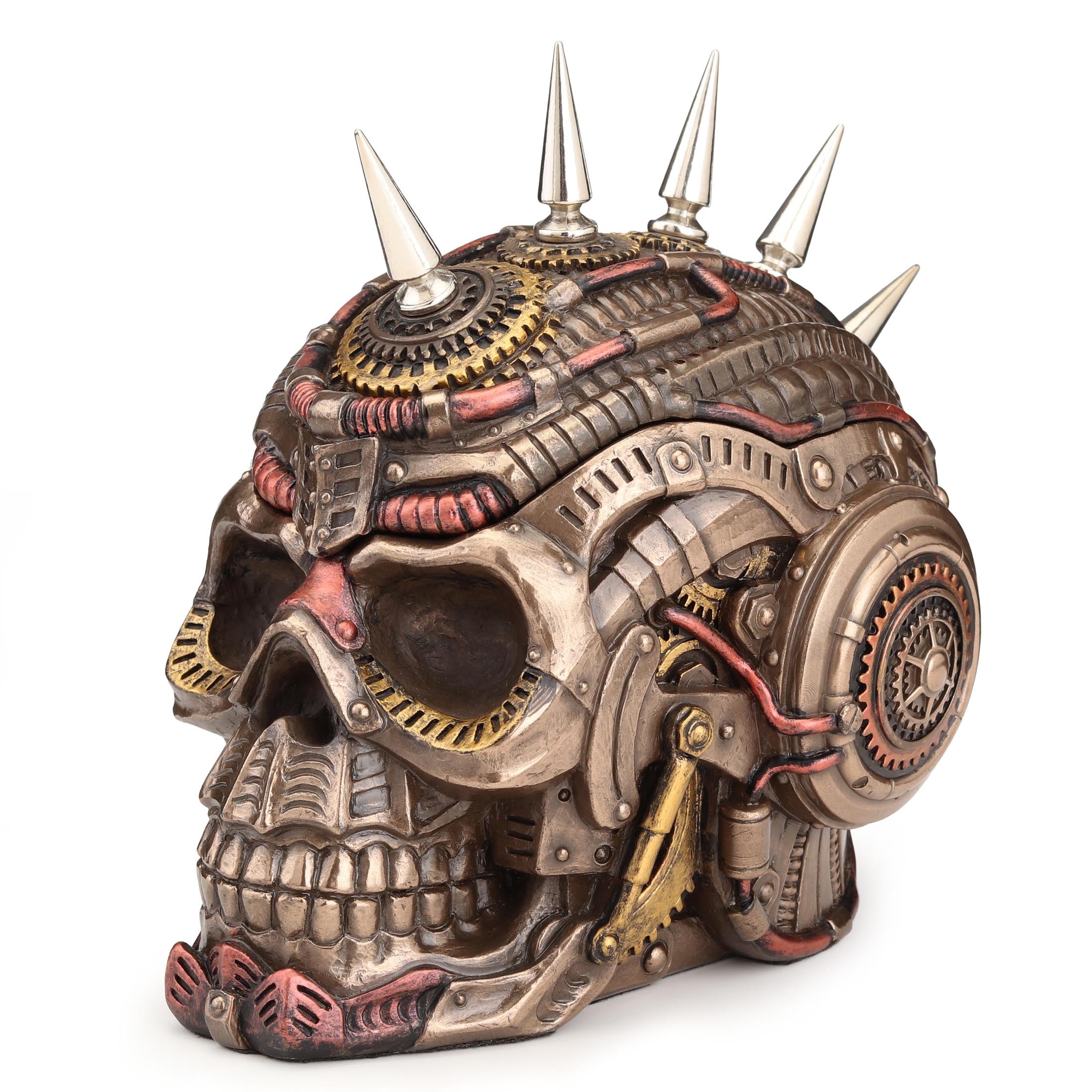 Steampunk Chrome Spike Draugr Skull Trinket Box