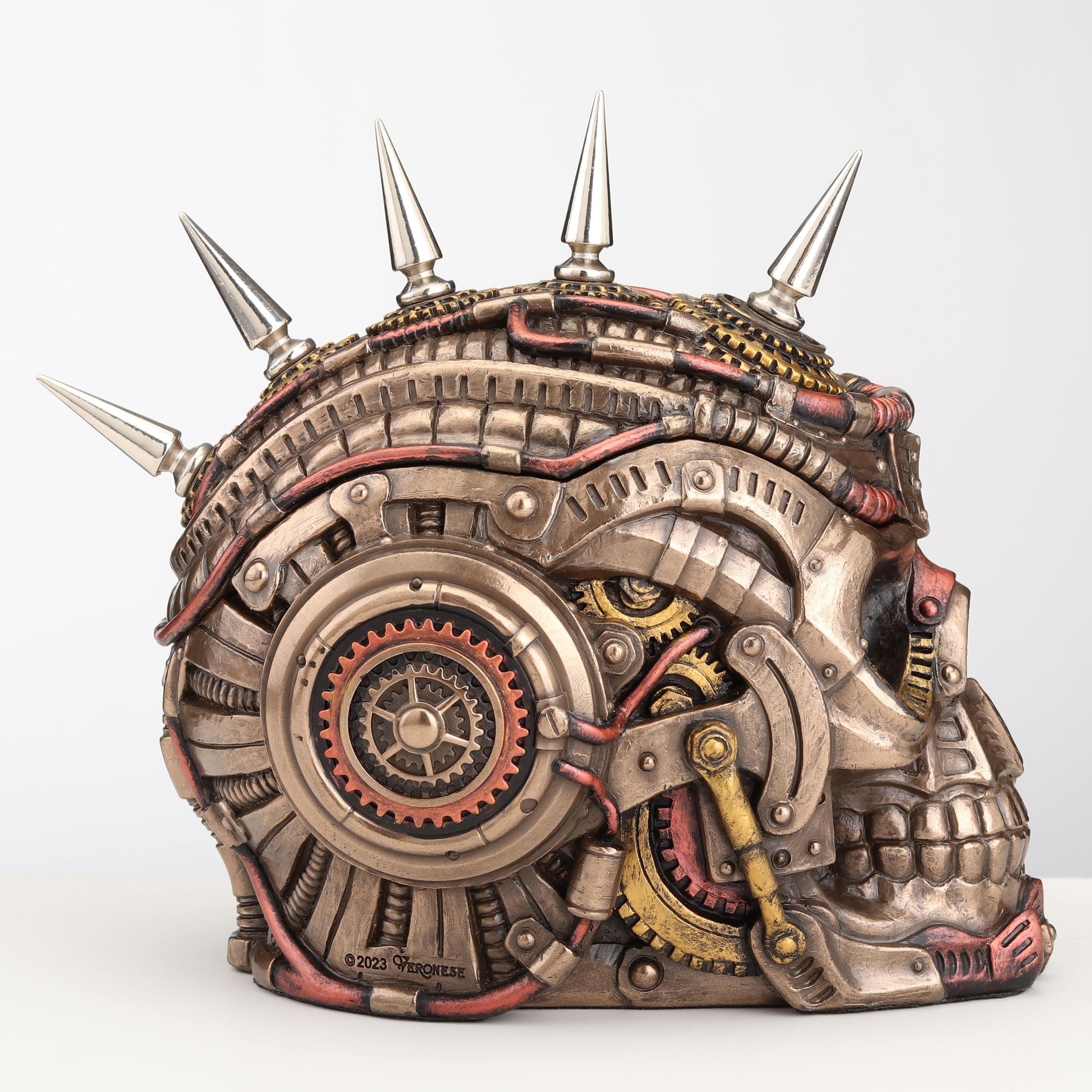 Steampunk Chrome Spike Draugr Skull Trinket Box