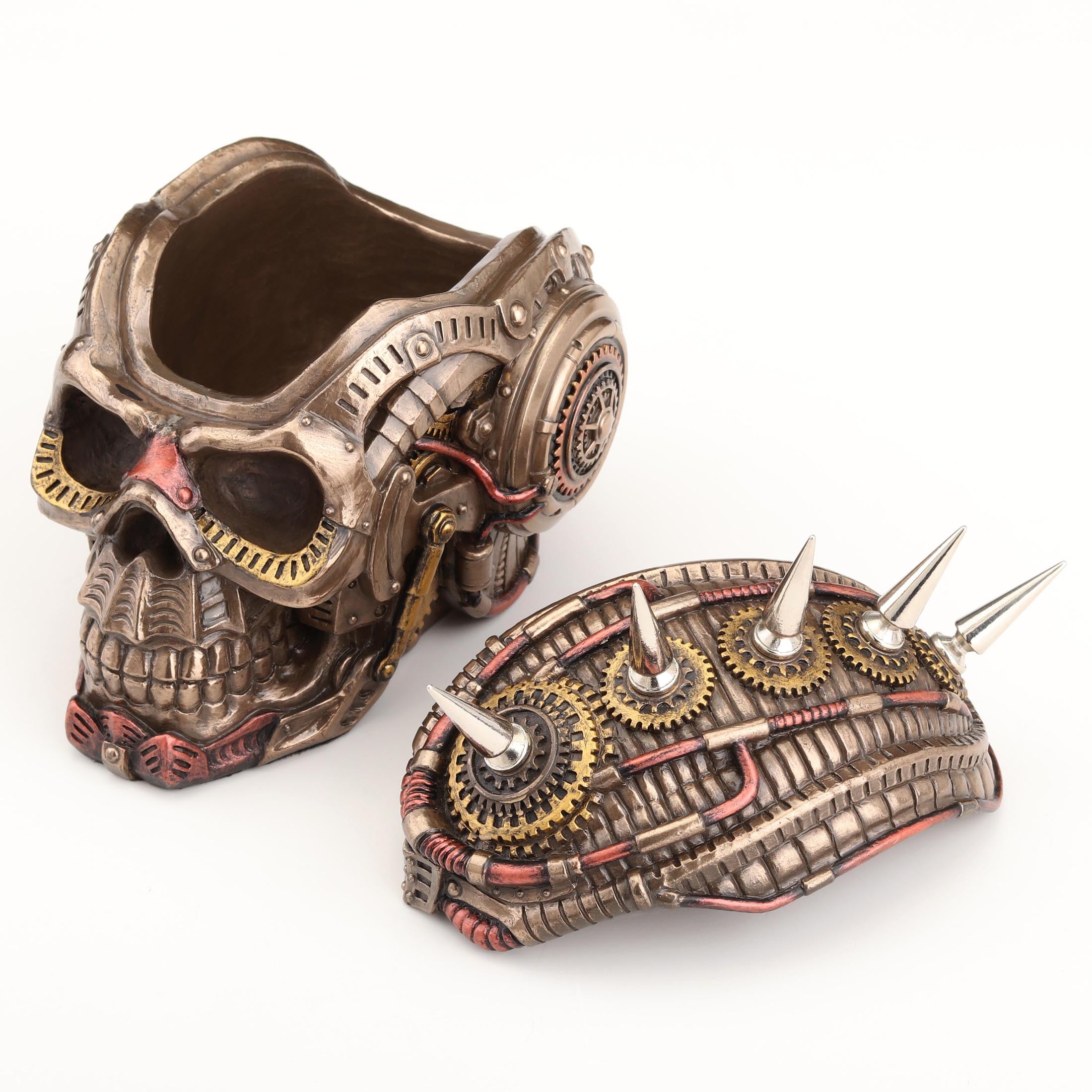 Steampunk Chrome Spike Draugr Skull Trinket Box