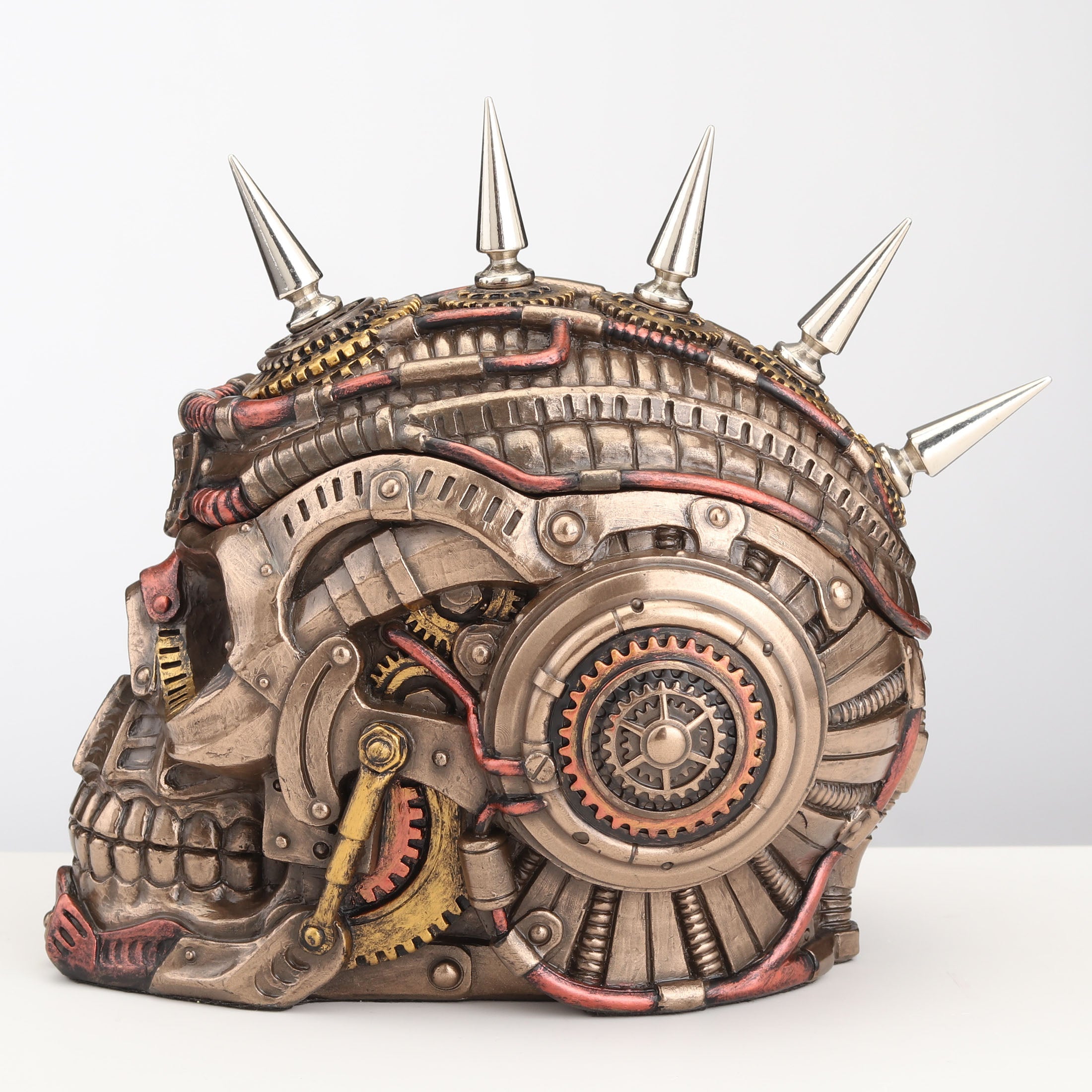 Steampunk Chrome Spike Draugr Skull Trinket Box