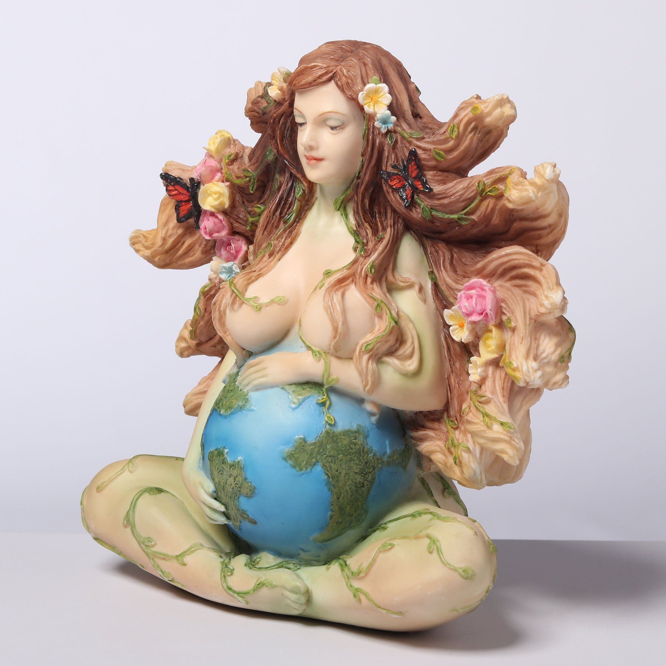 Sitting Pregnant Mother Gaia With Butterflies