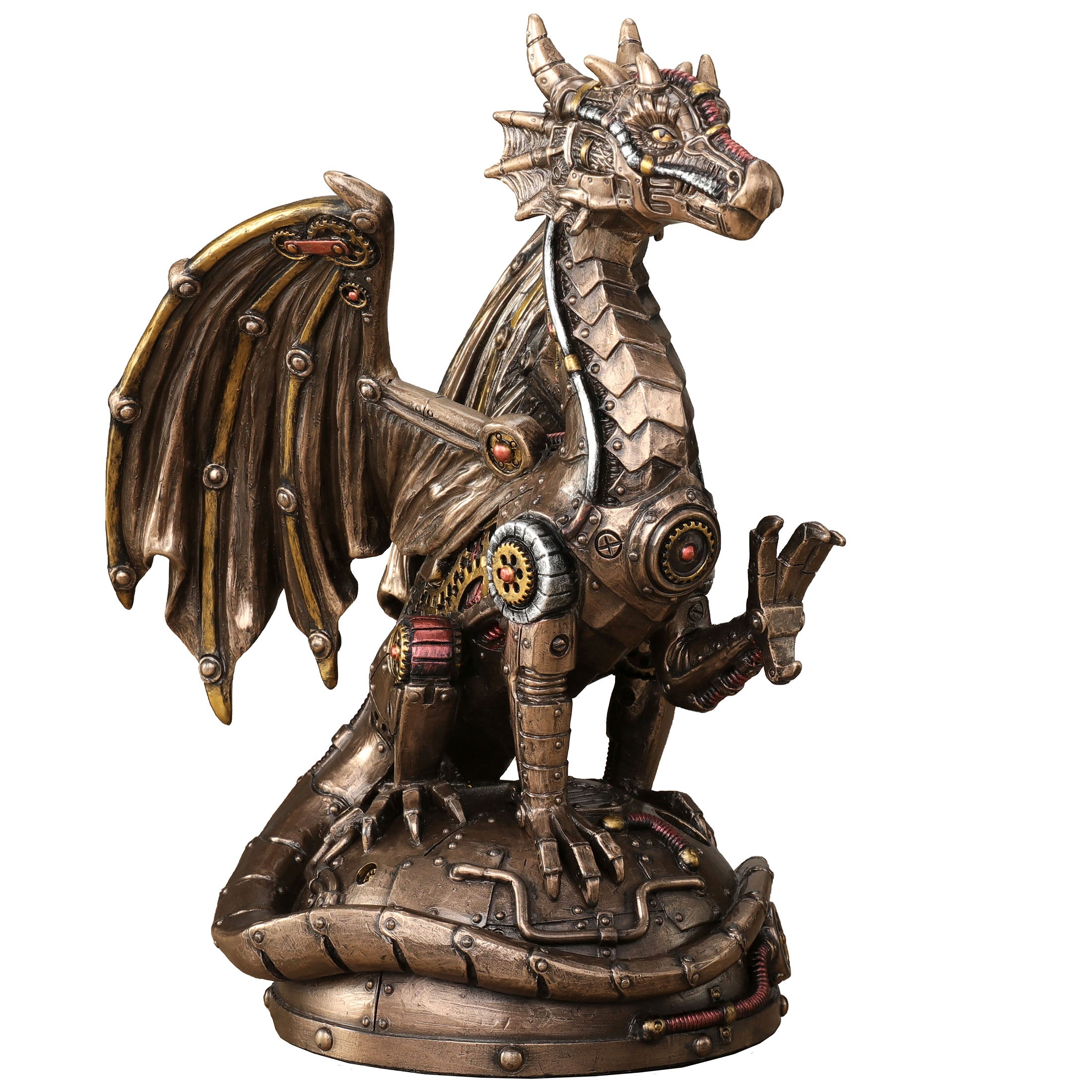 Steampunk Mechanical Gear Dragon Sitting On Platform