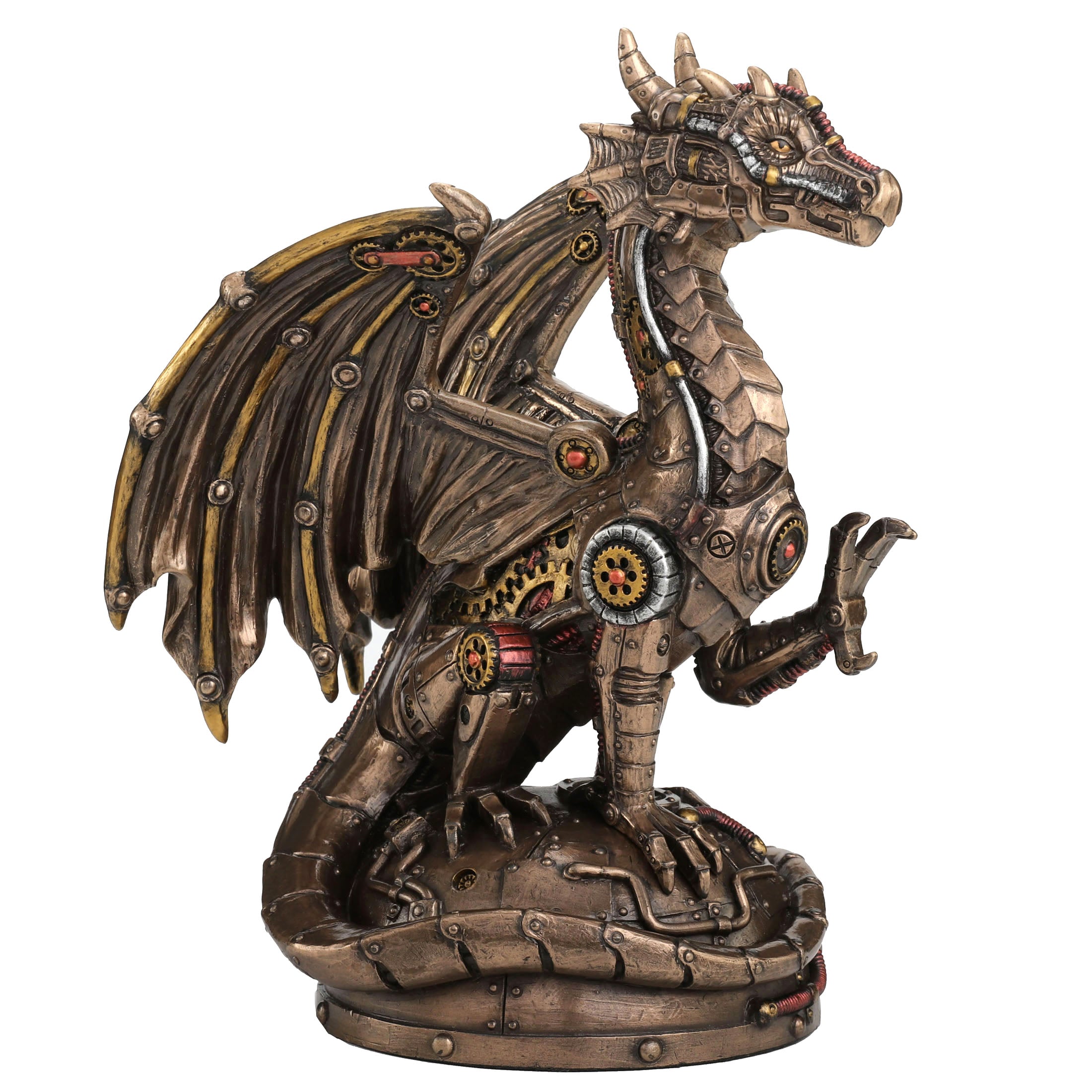 Steampunk Mechanical Gear Dragon Sitting On Platform