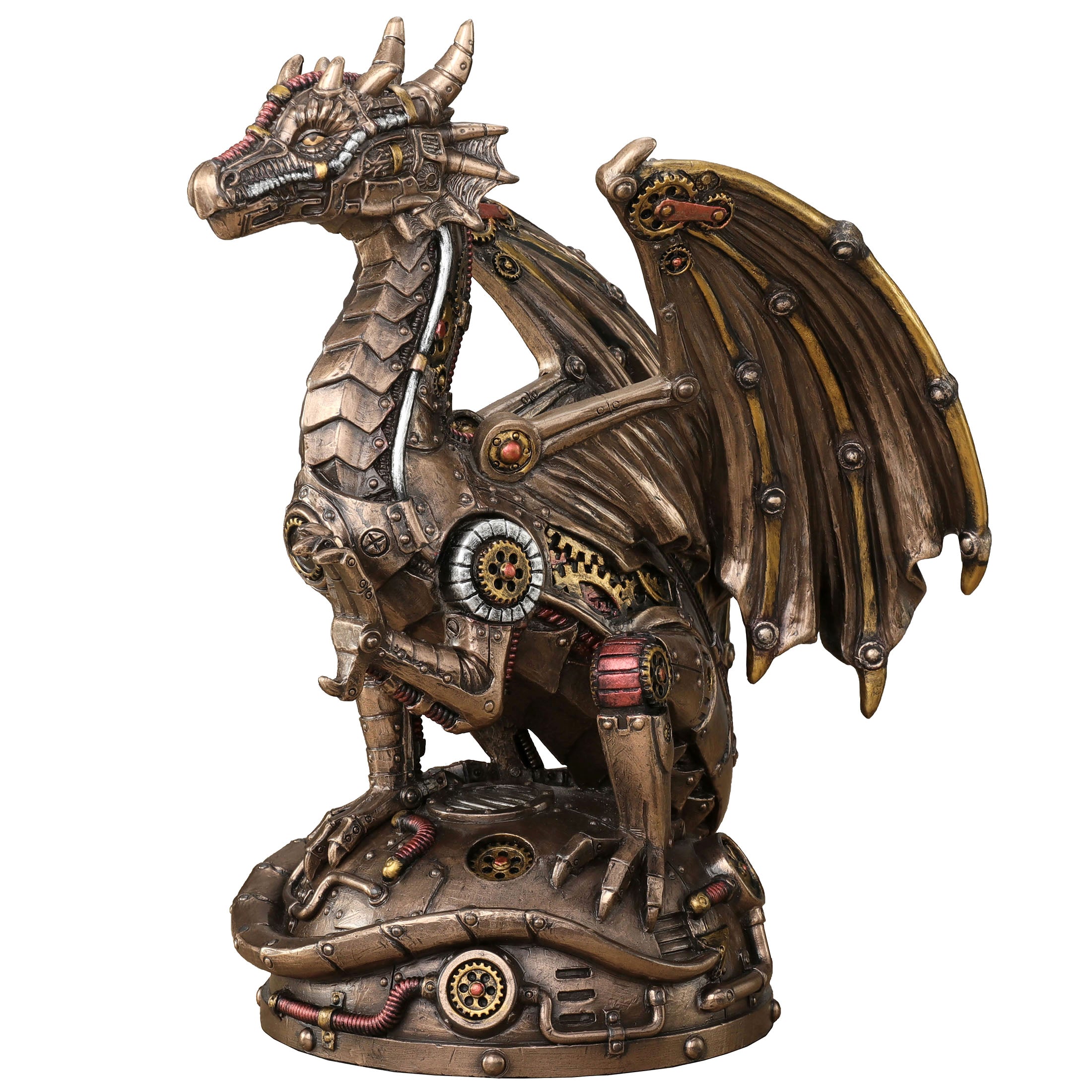 Steampunk Mechanical Gear Dragon Sitting On Platform
