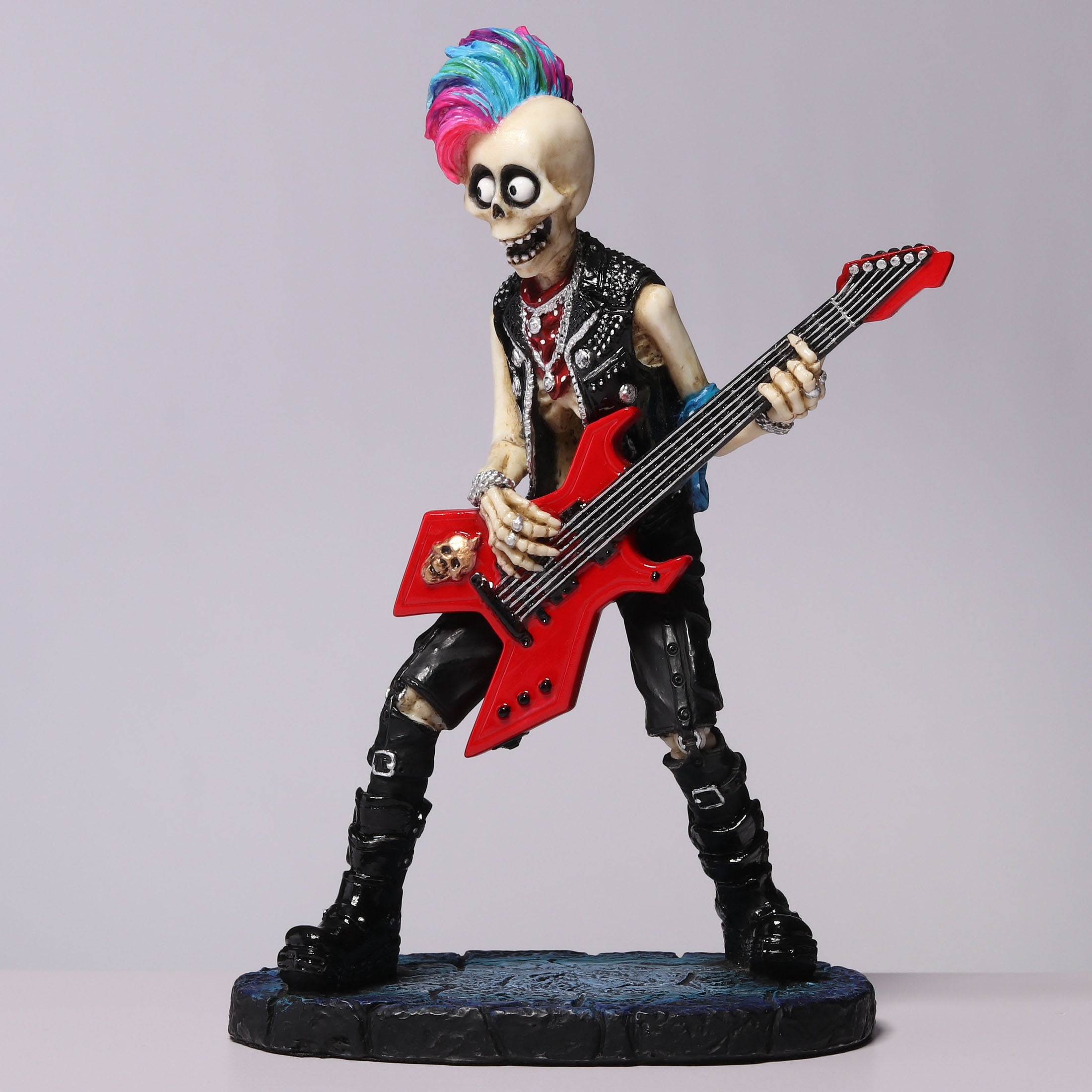 Skeleton Guitar Player Pink Pompadour Mohican