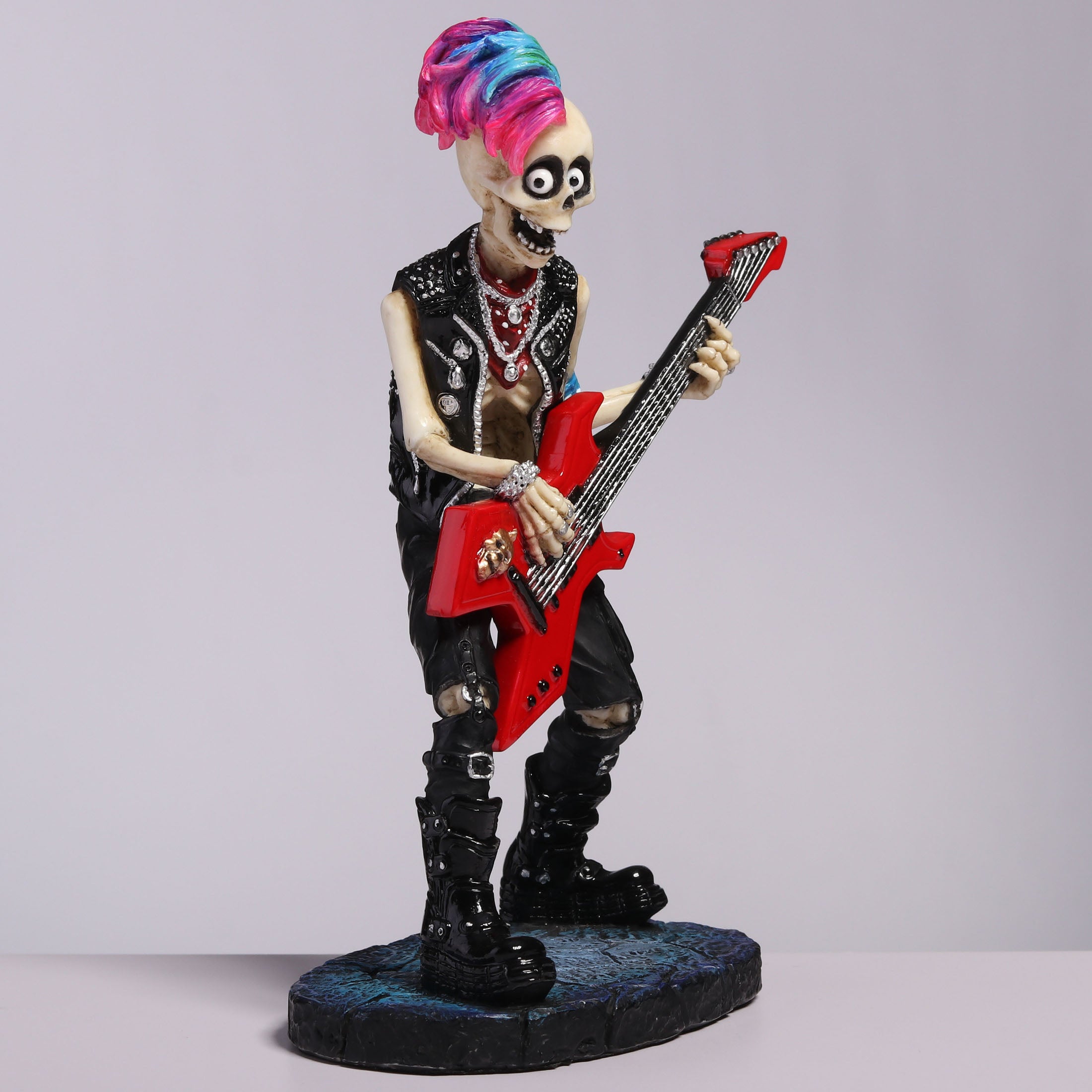 Skeleton Guitar Player Pink Pompadour Mohican