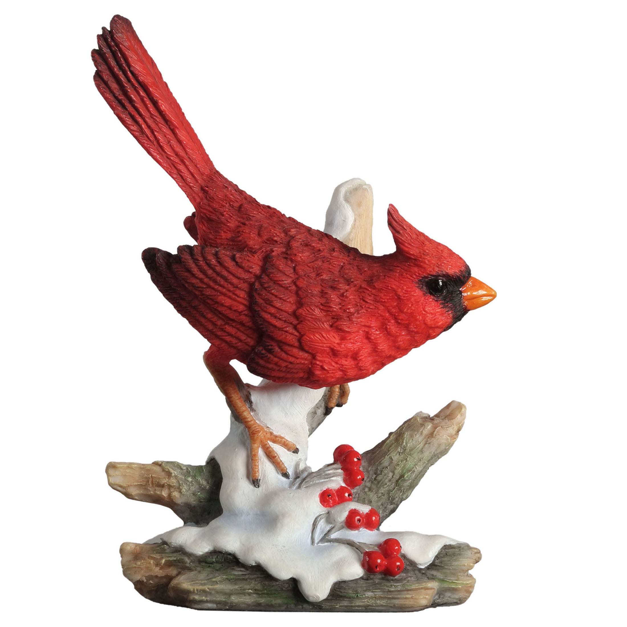 Cardinal Perching On Snowy Branch With Red Berries