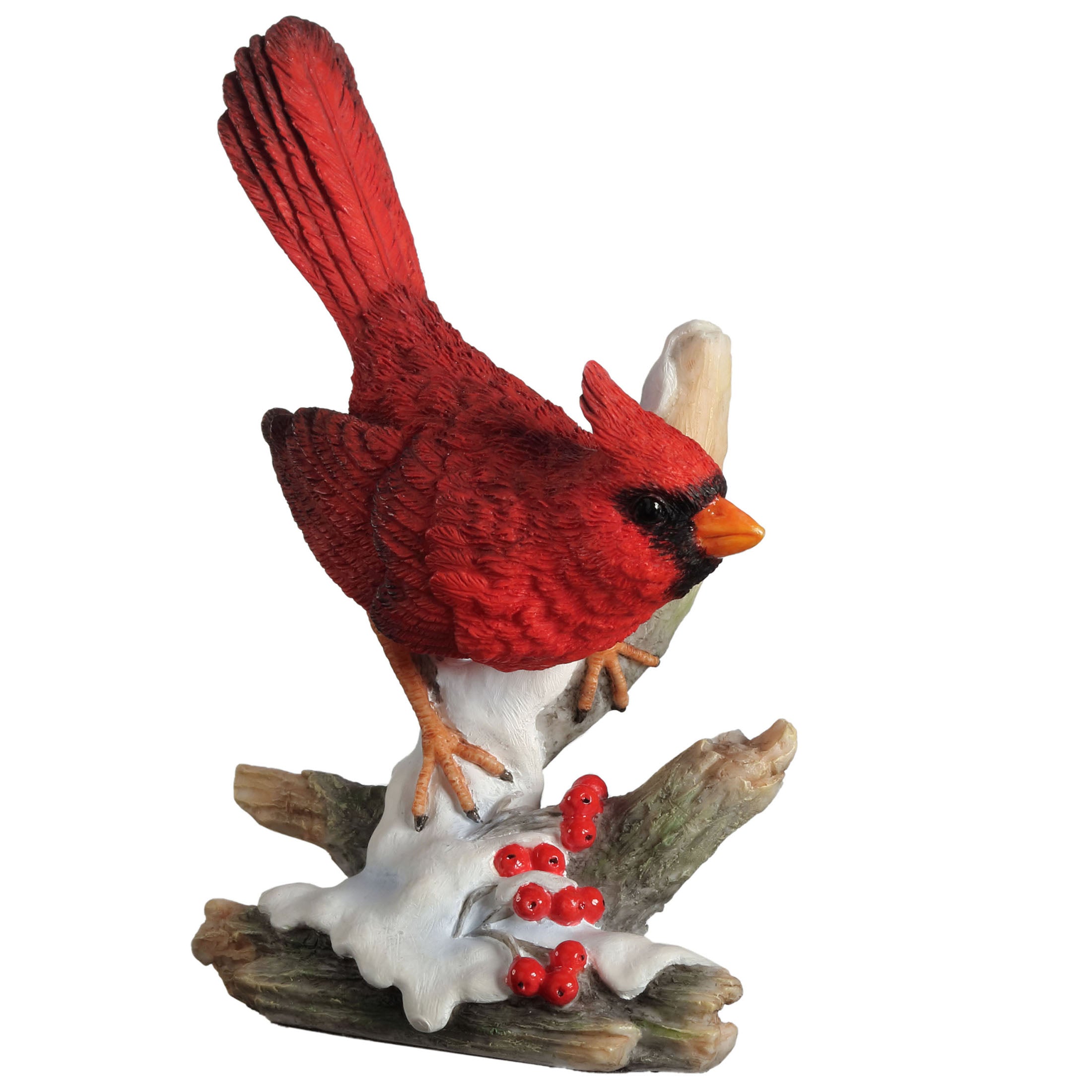 Cardinal Perching On Snowy Branch With Red Berries