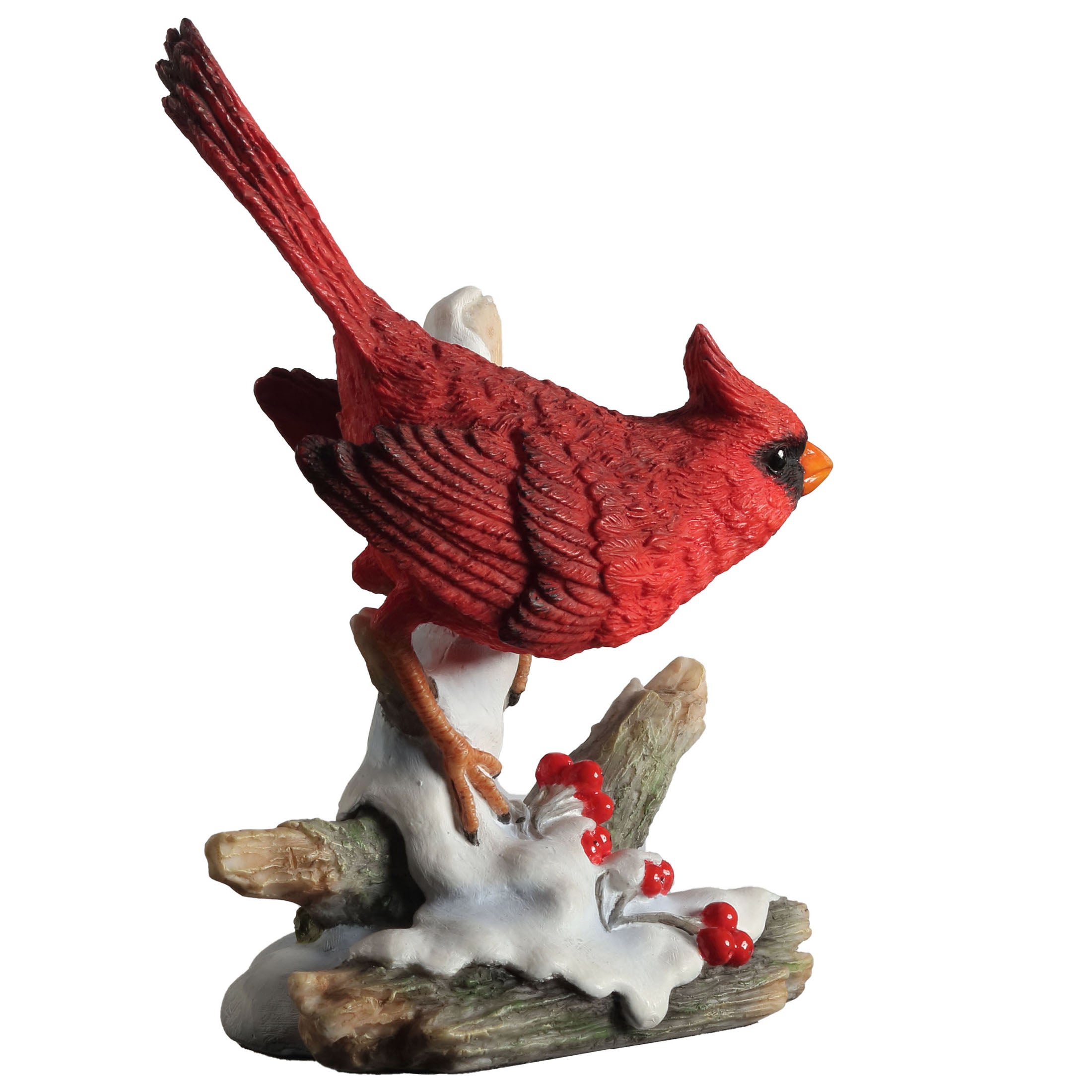 Cardinal Perching On Snowy Branch With Red Berries