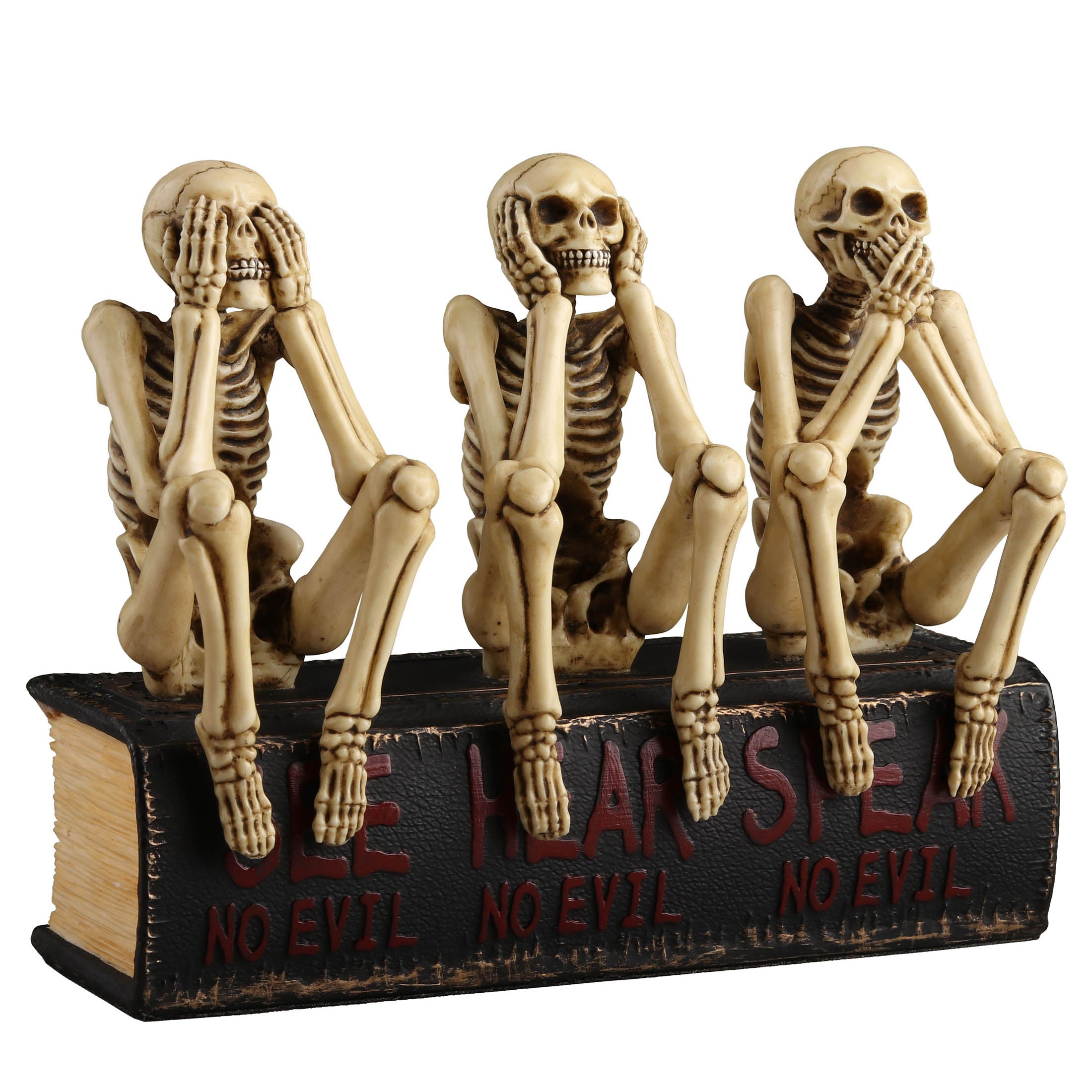 See No Evil Hear No Evil Speak No Evil Skeletons Sitting On Book