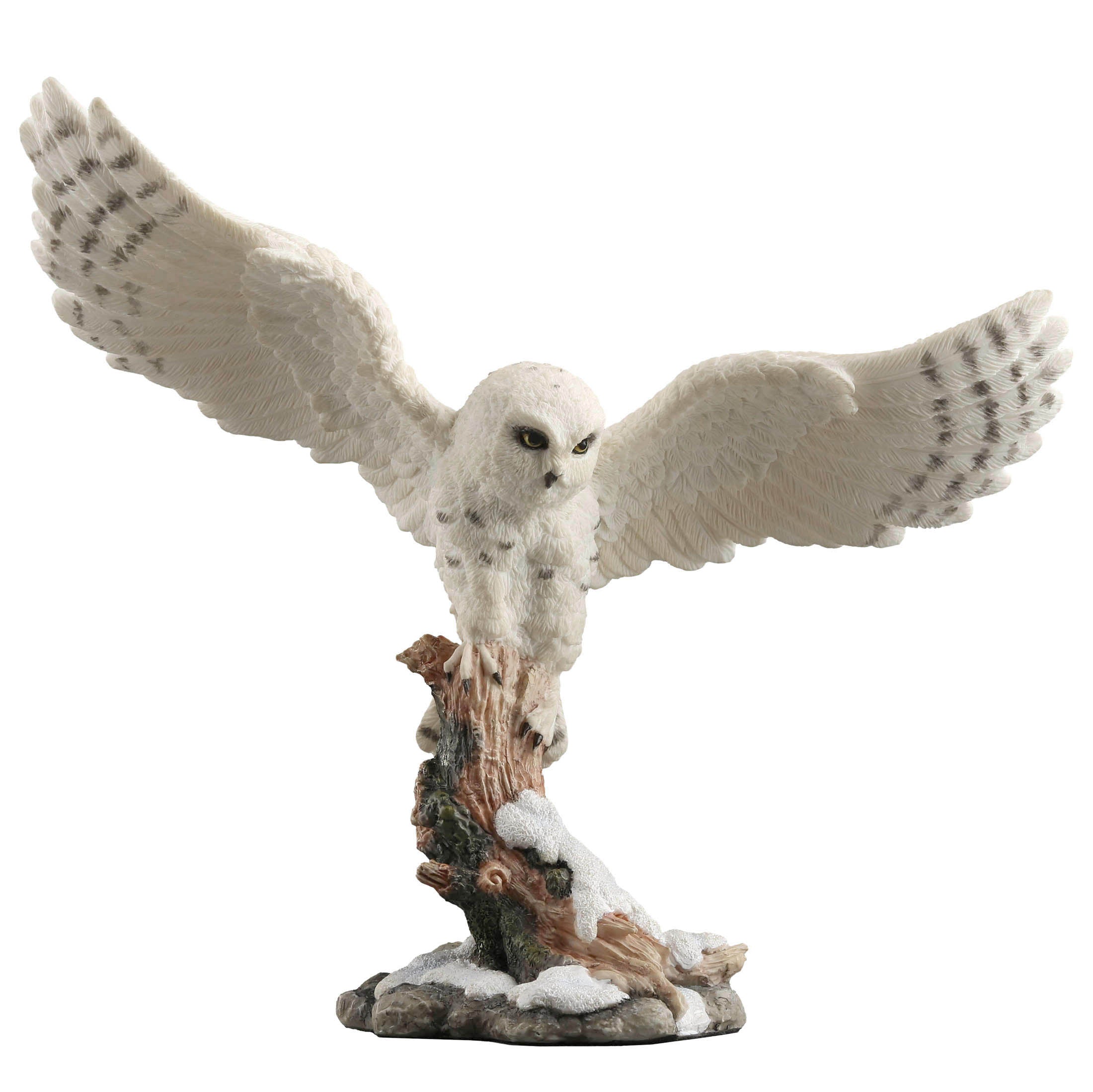 Snowy Owl Spread Wings Perching On Branch