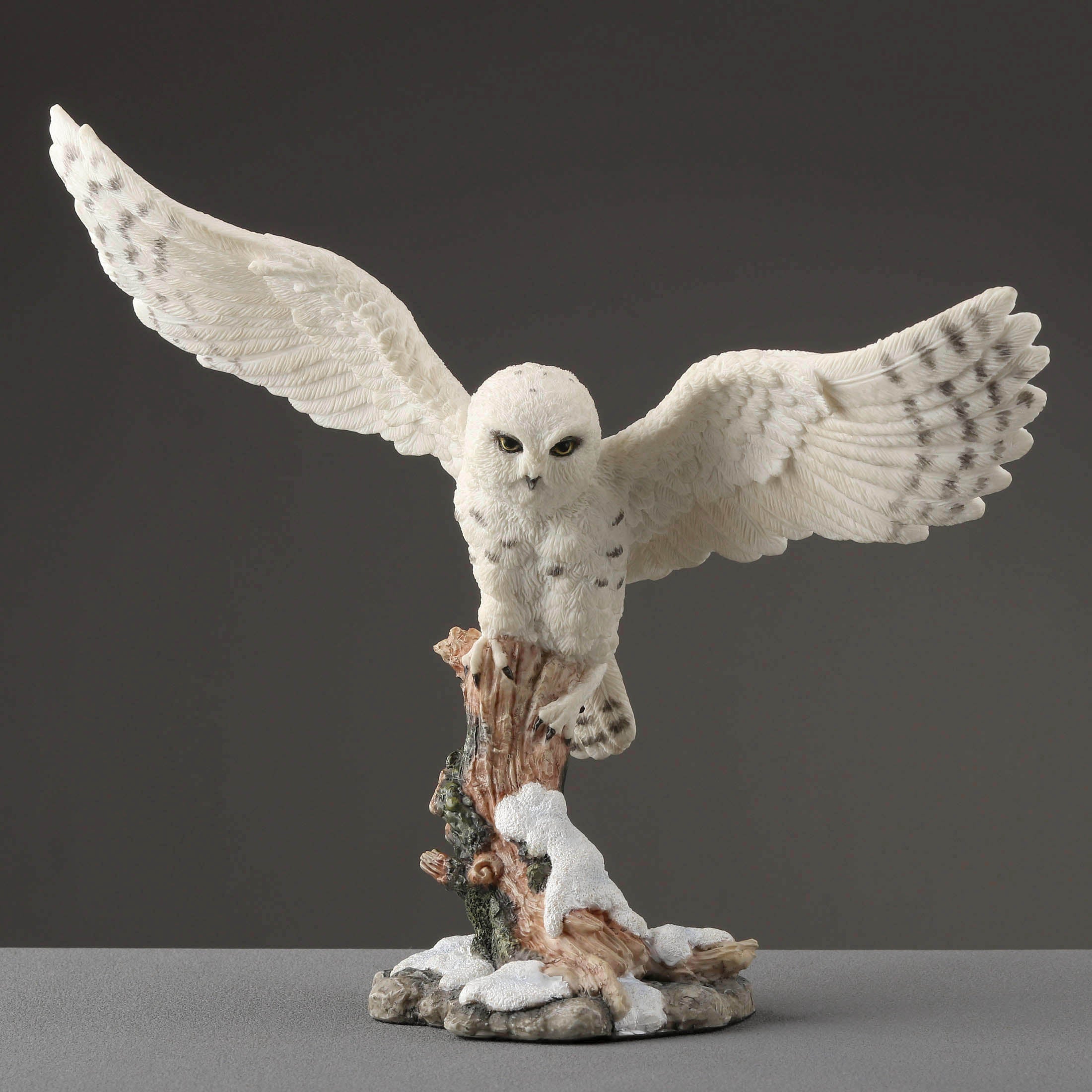 Snowy Owl Spread Wings Perching On Branch