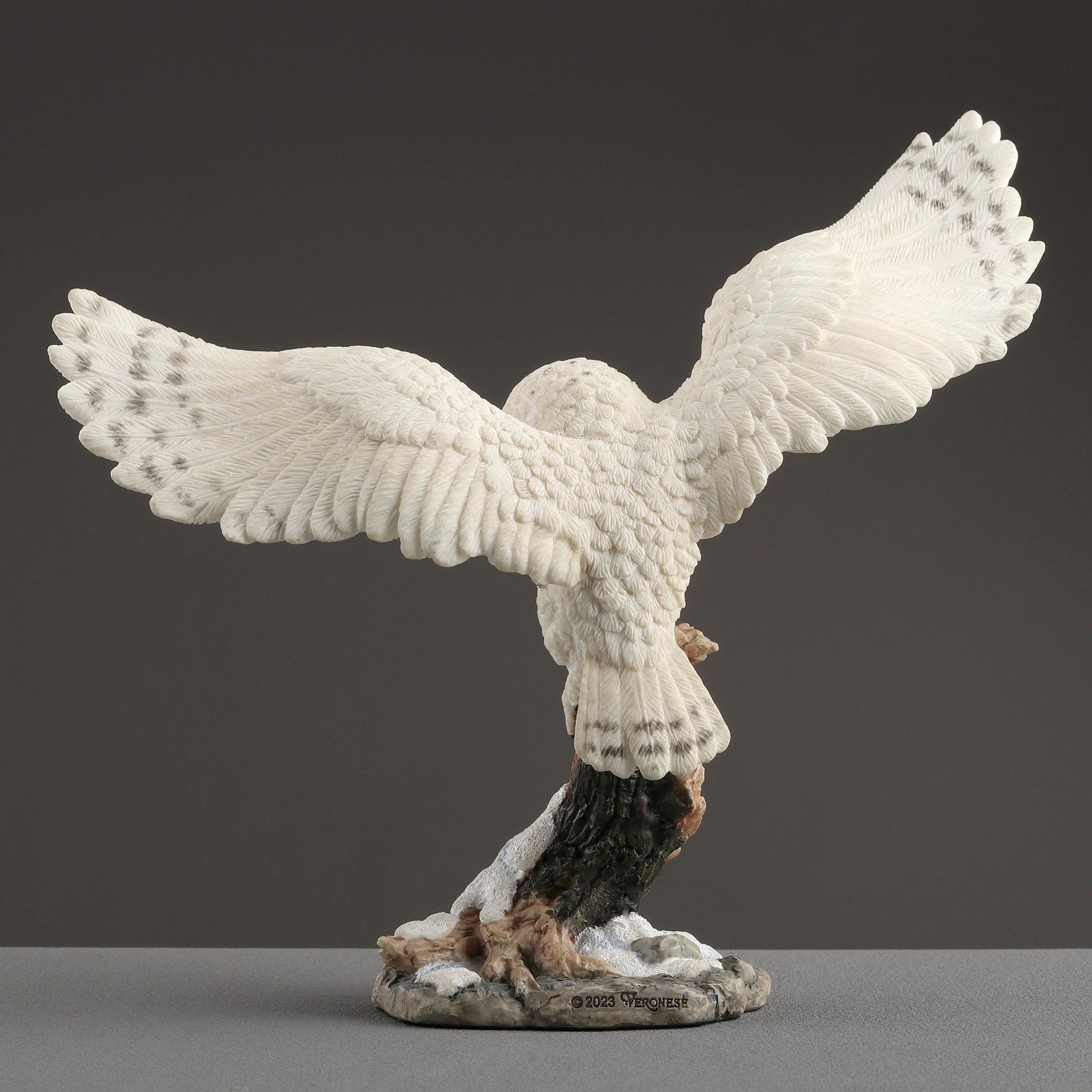 Snowy Owl Spread Wings Perching On Branch