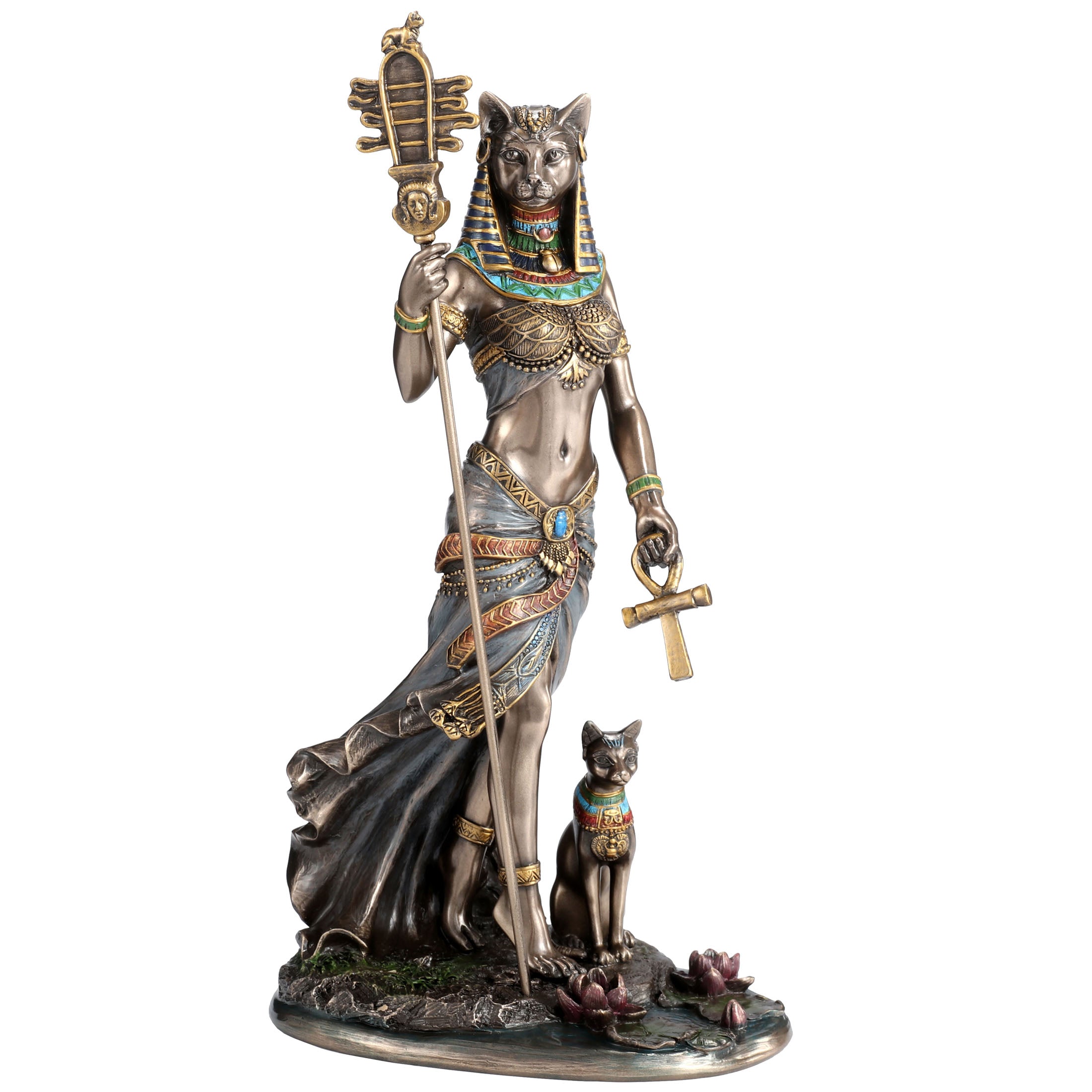 Egyptian Goddess Bastet Holding Sistrum And Ankh