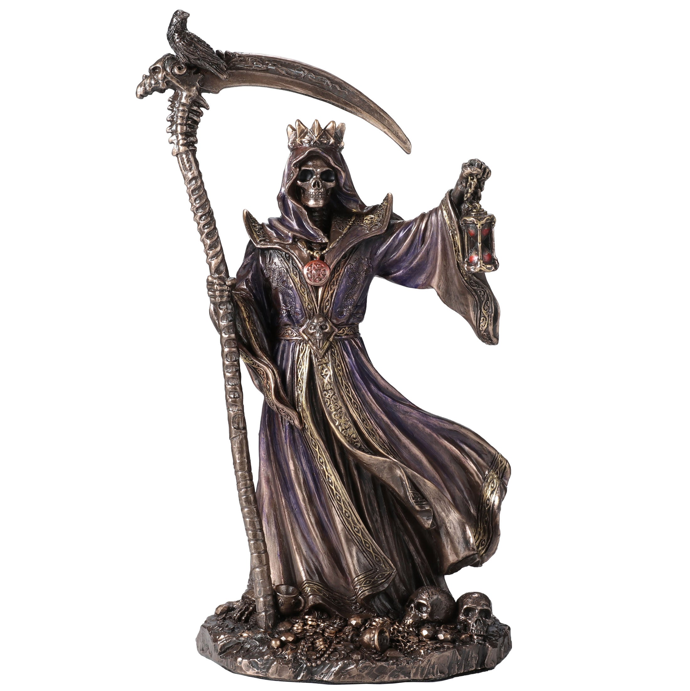 Crowned Reaper Skeleton Holding Scythe And Hourglass