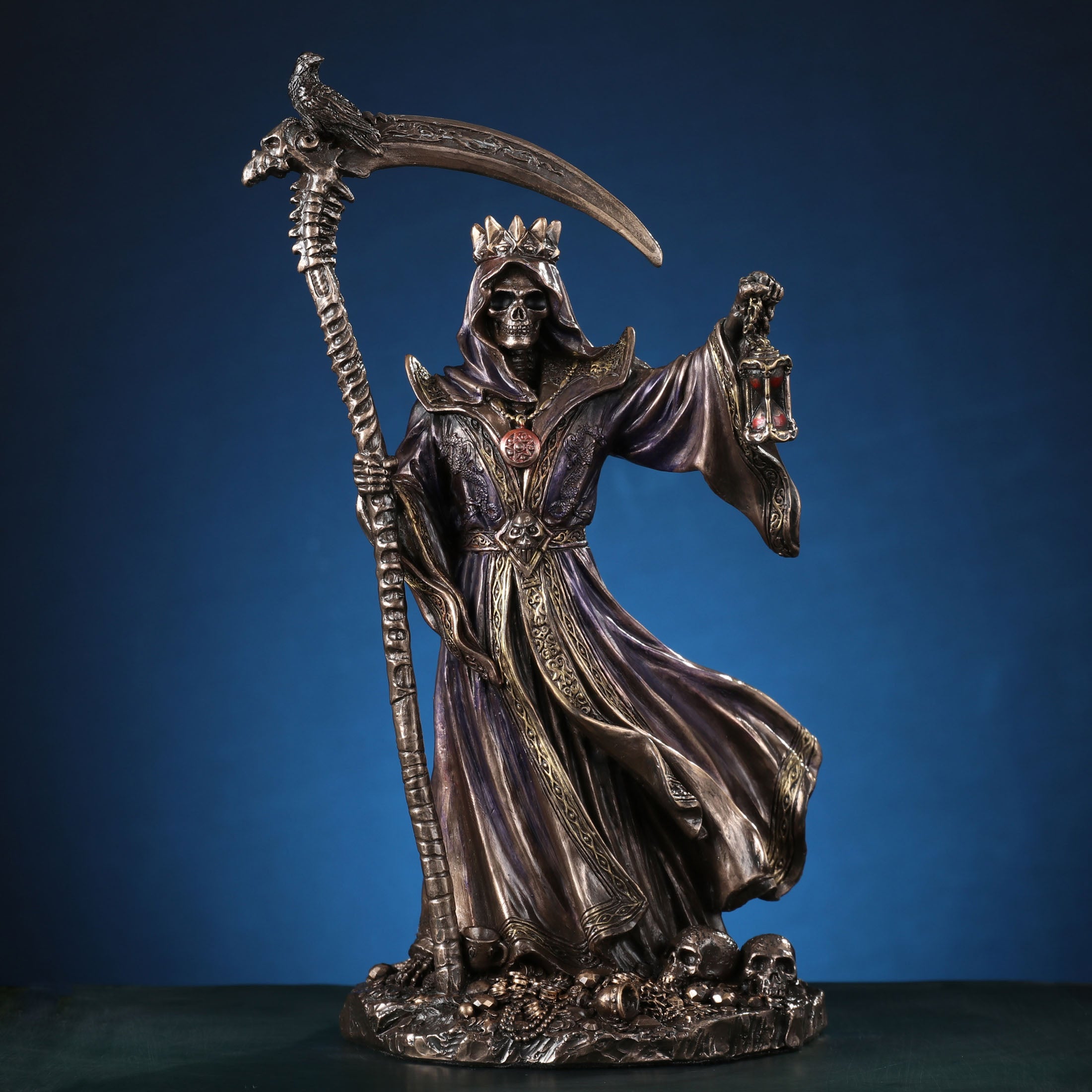 Crowned Reaper Skeleton Holding Scythe And Hourglass