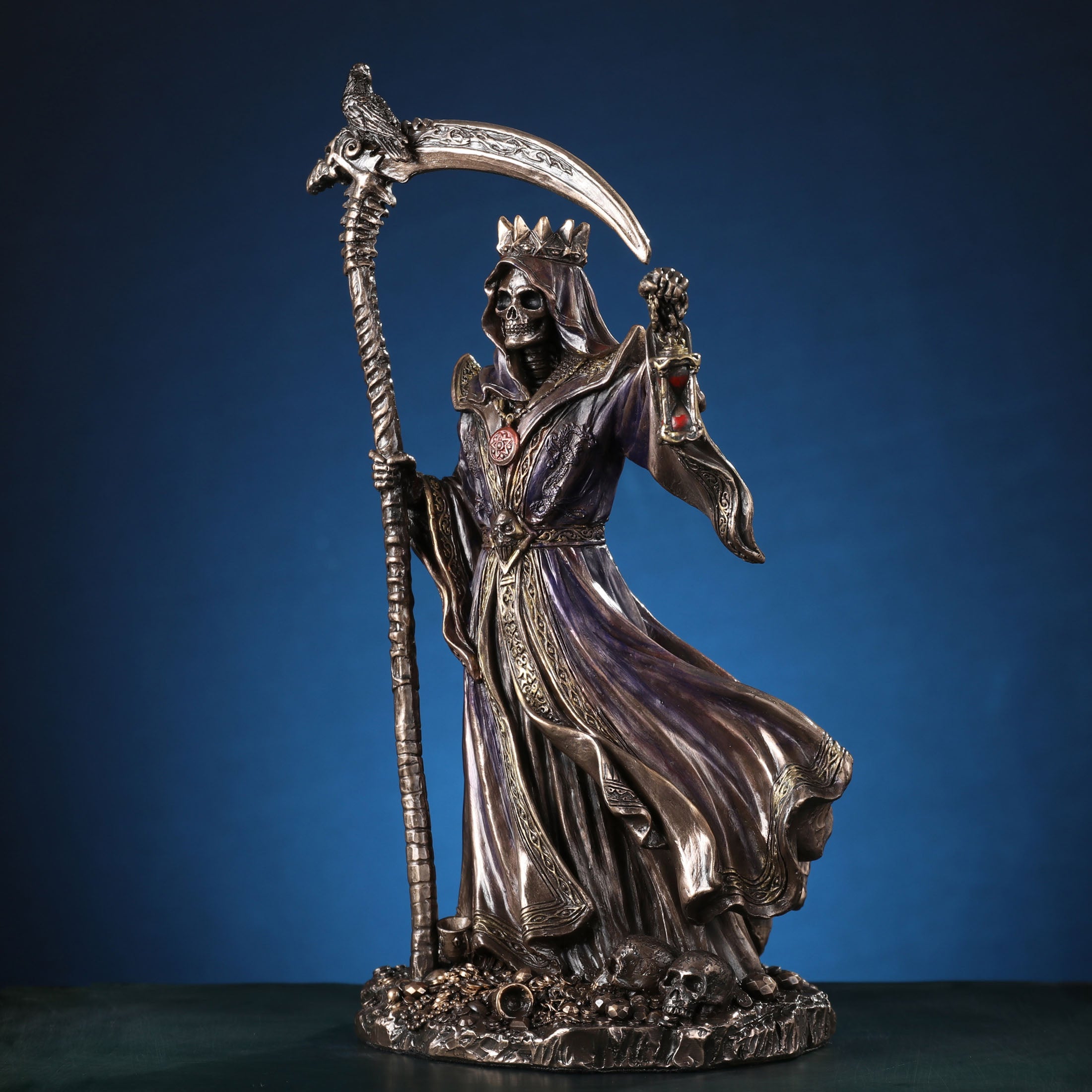 Crowned Reaper Skeleton Holding Scythe And Hourglass