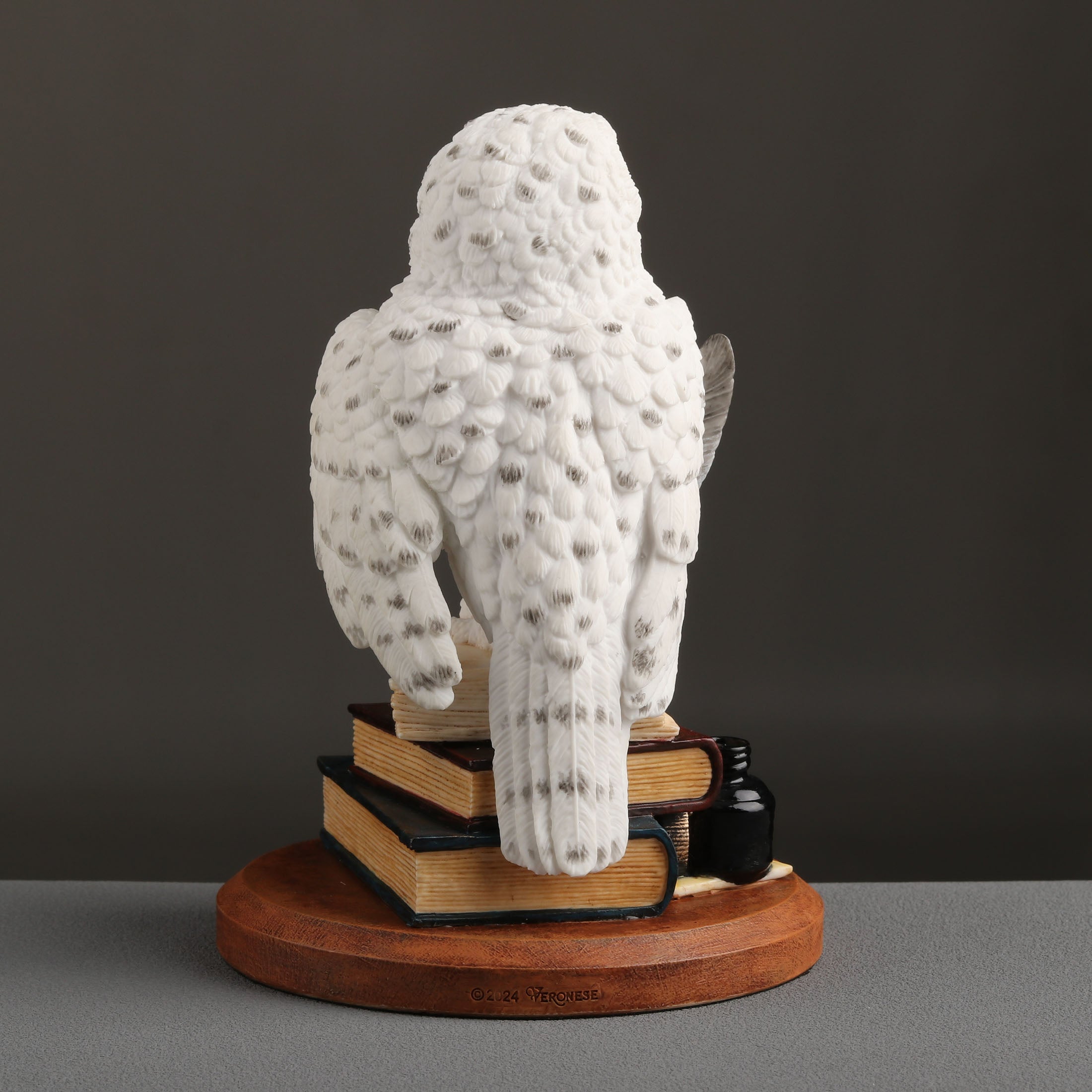 Snowy Owl Scripting On Top Of Stack Of Books
